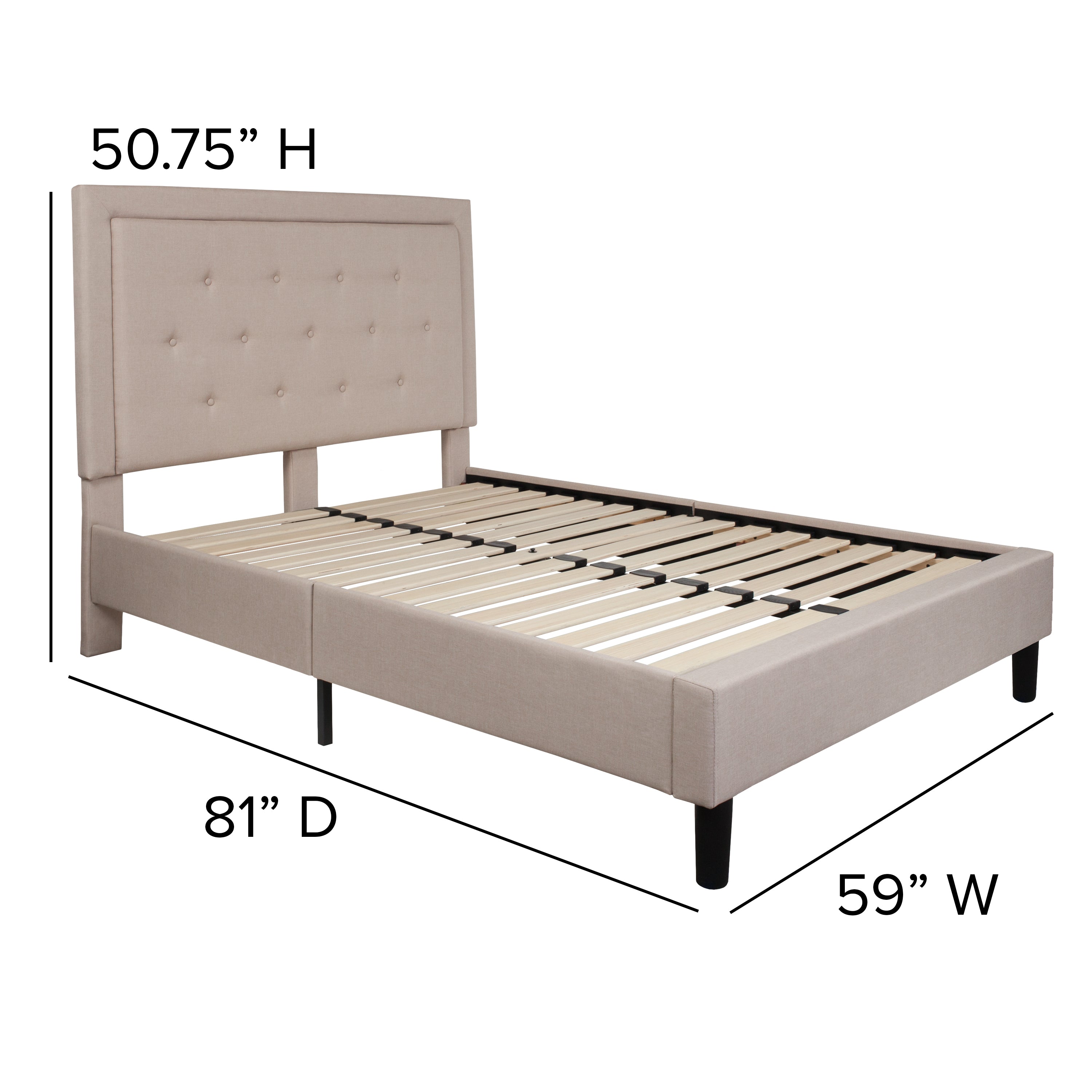 Roxbury Full Size Tufted Upholstered Platform Bed in Beige Fabric with 10 Inch CertiPUR-US Certified Pocket Spring Mattress