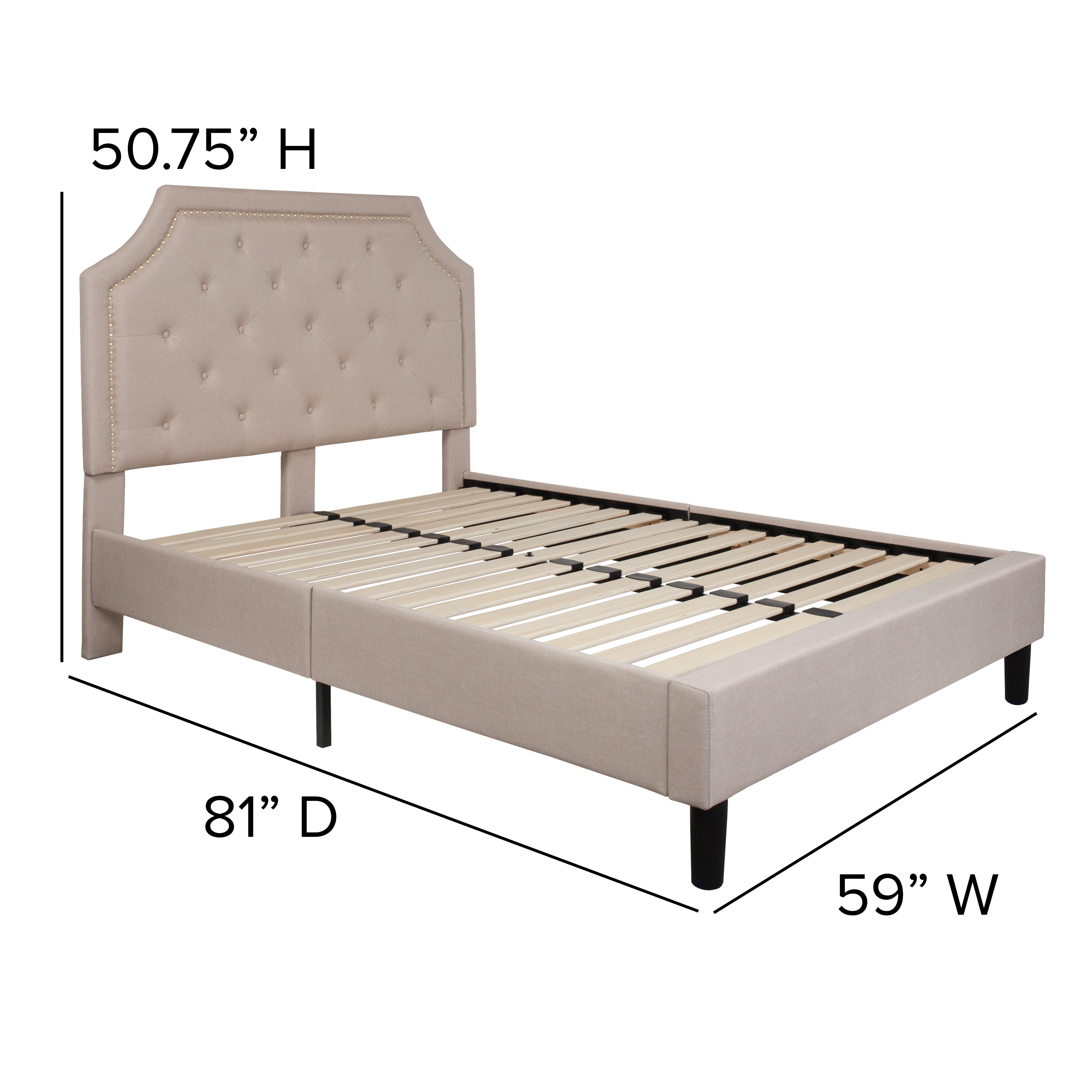Brighton Full Size Tufted Upholstered Platform Bed in Beige Fabric with 10 Inch CertiPUR-US Certified Pocket Spring Mattress