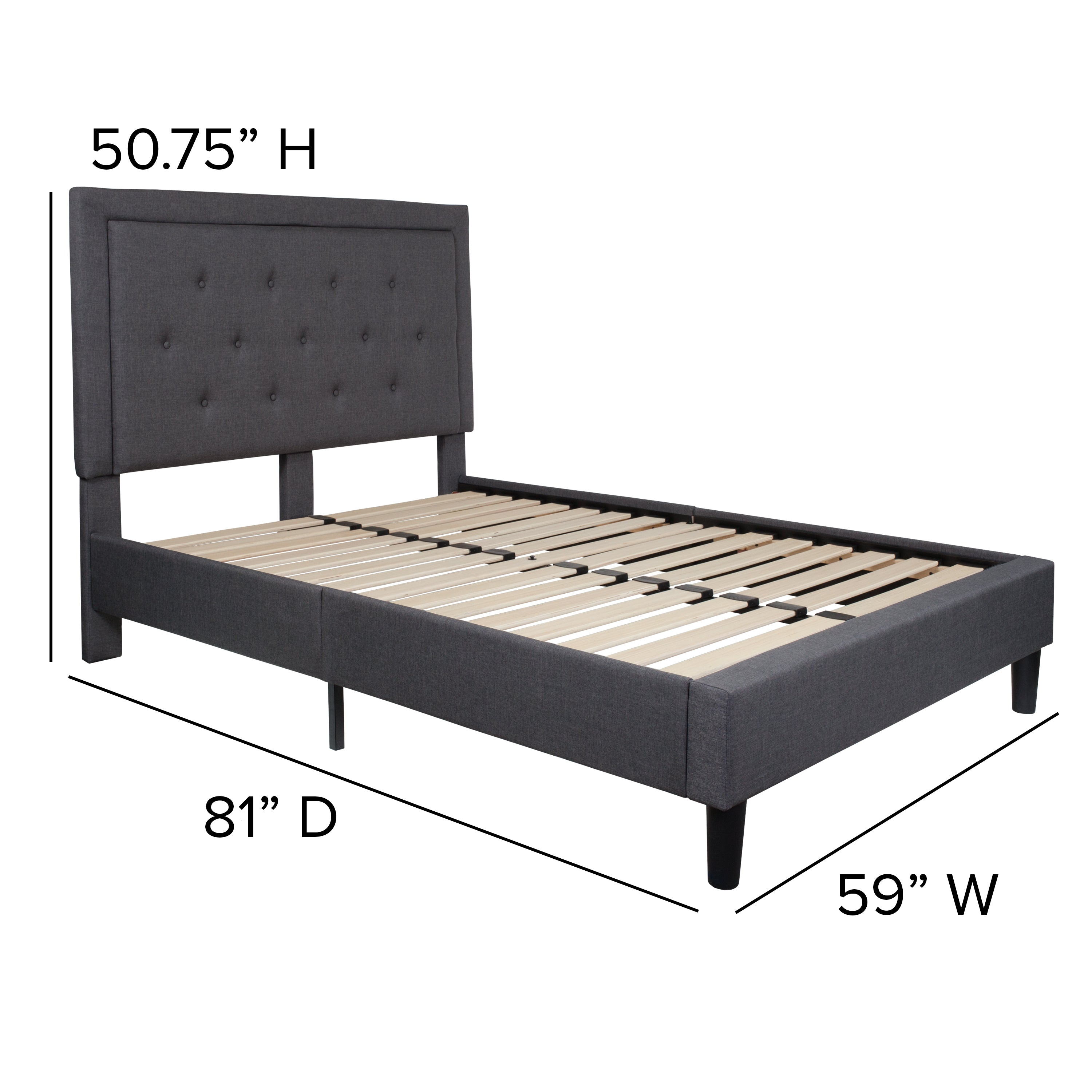 Roxbury Full Size Tufted Upholstered Platform Bed in Dark Gray Fabric with 10 Inch CertiPUR-US Certified Pocket Spring Mattress