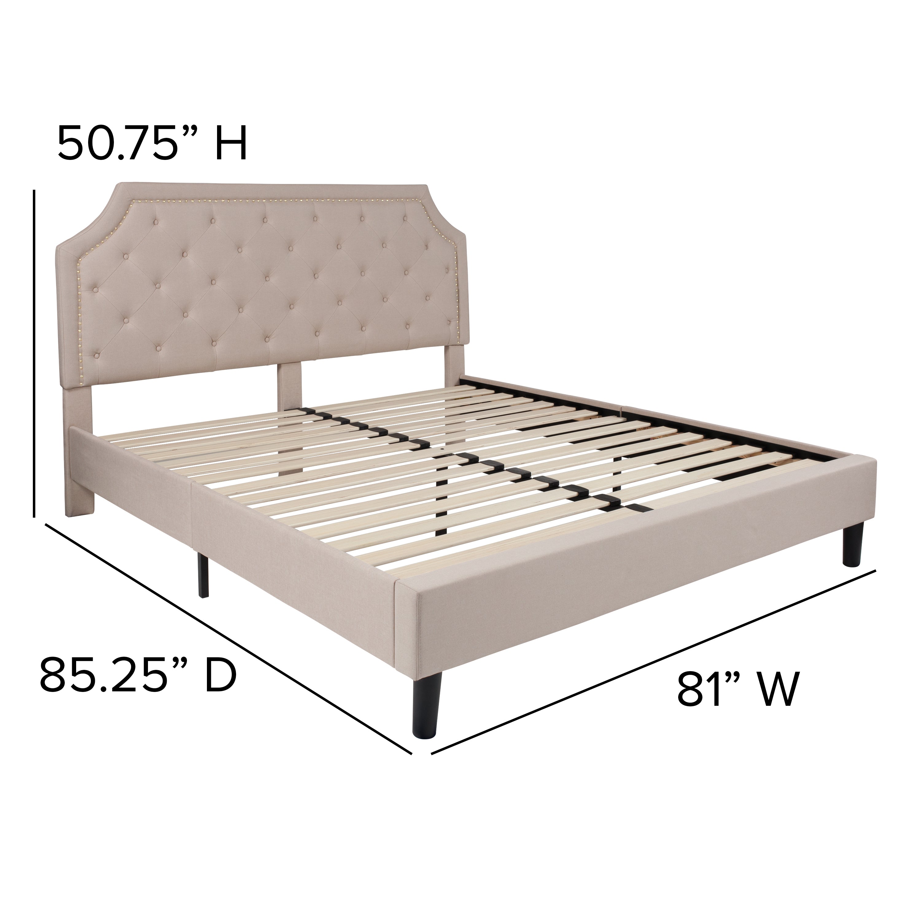 Brighton King Size Tufted Upholstered Platform Bed in Beige Fabric with 10 Inch CertiPUR-US Certified Pocket Spring Mattress