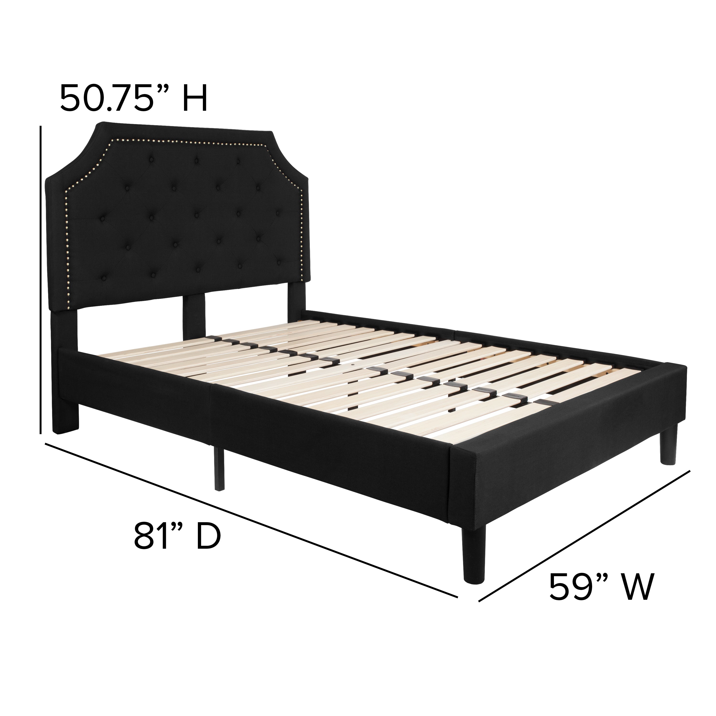 Brighton Full Size Tufted Upholstered Platform Bed in Black Fabric with 10 Inch CertiPUR-US Certified Pocket Spring Mattress