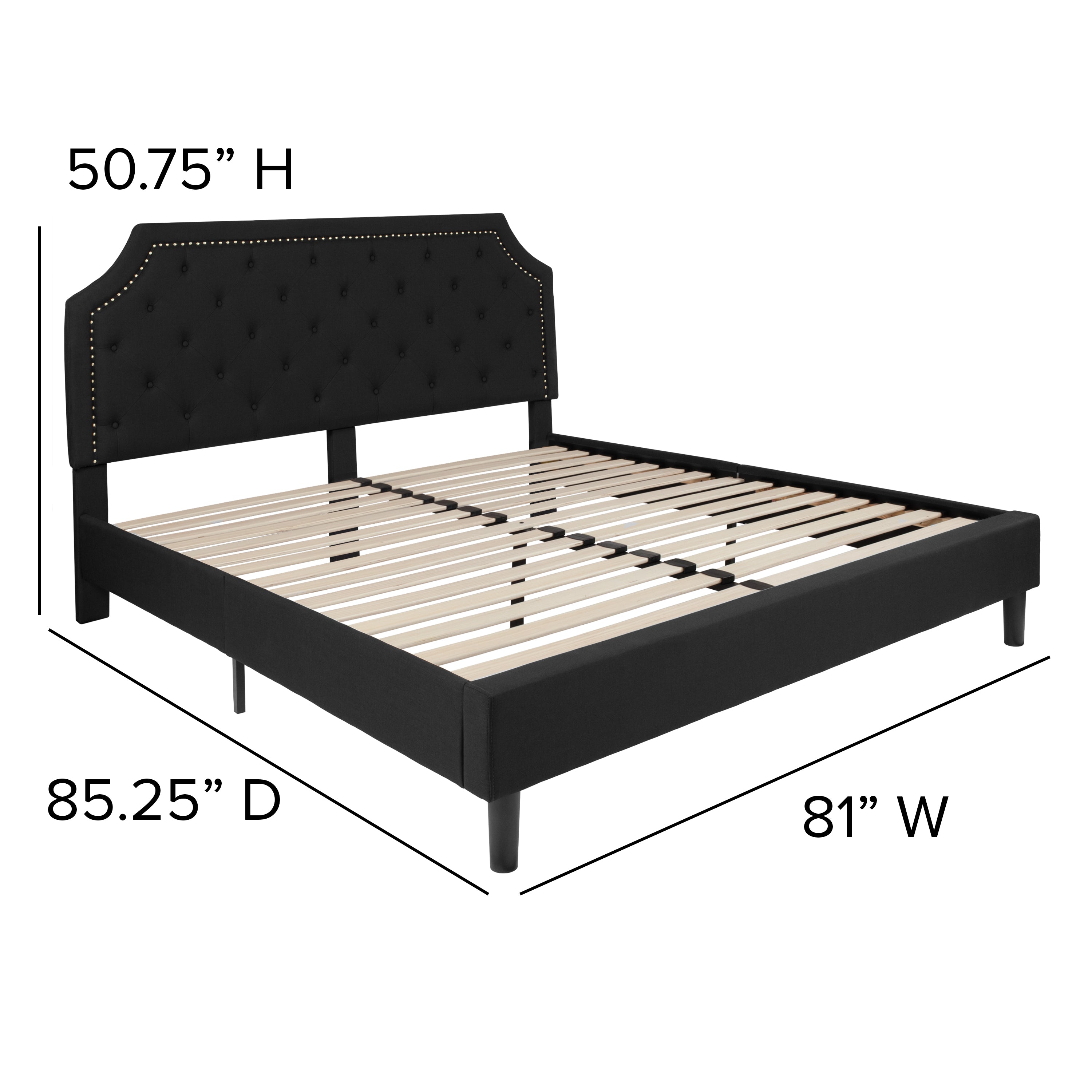 Brighton King Size Tufted Upholstered Platform Bed in Black Fabric with 10 Inch CertiPUR-US Certified Pocket Spring Mattress