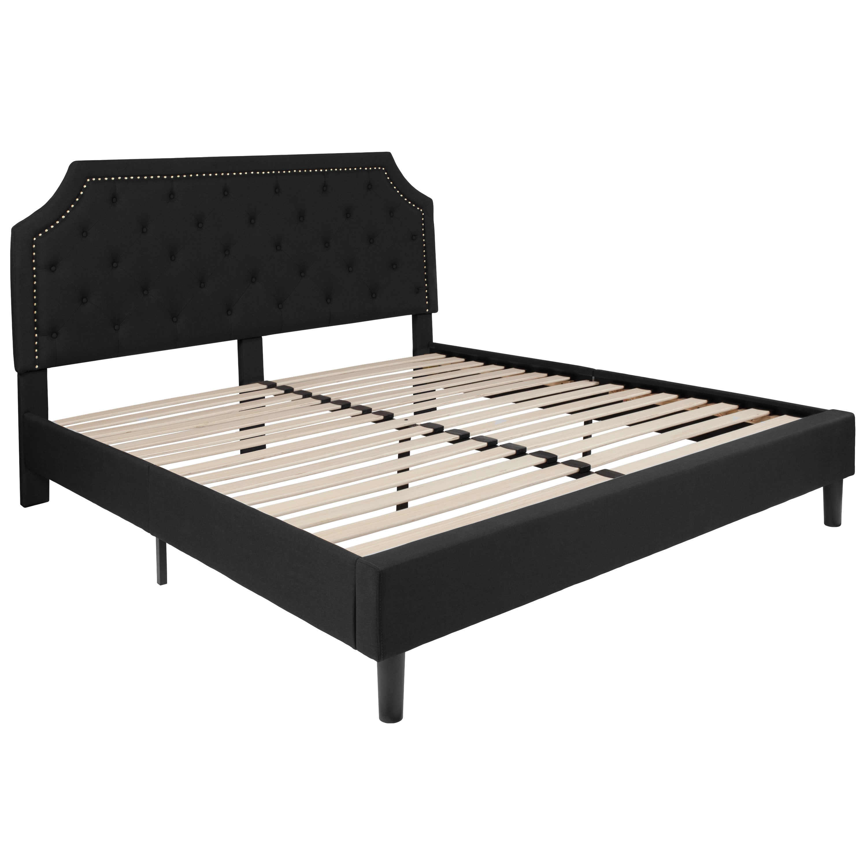 Brighton King Size Tufted Upholstered Platform Bed in Black Fabric with 10 Inch CertiPUR-US Certified Pocket Spring Mattress