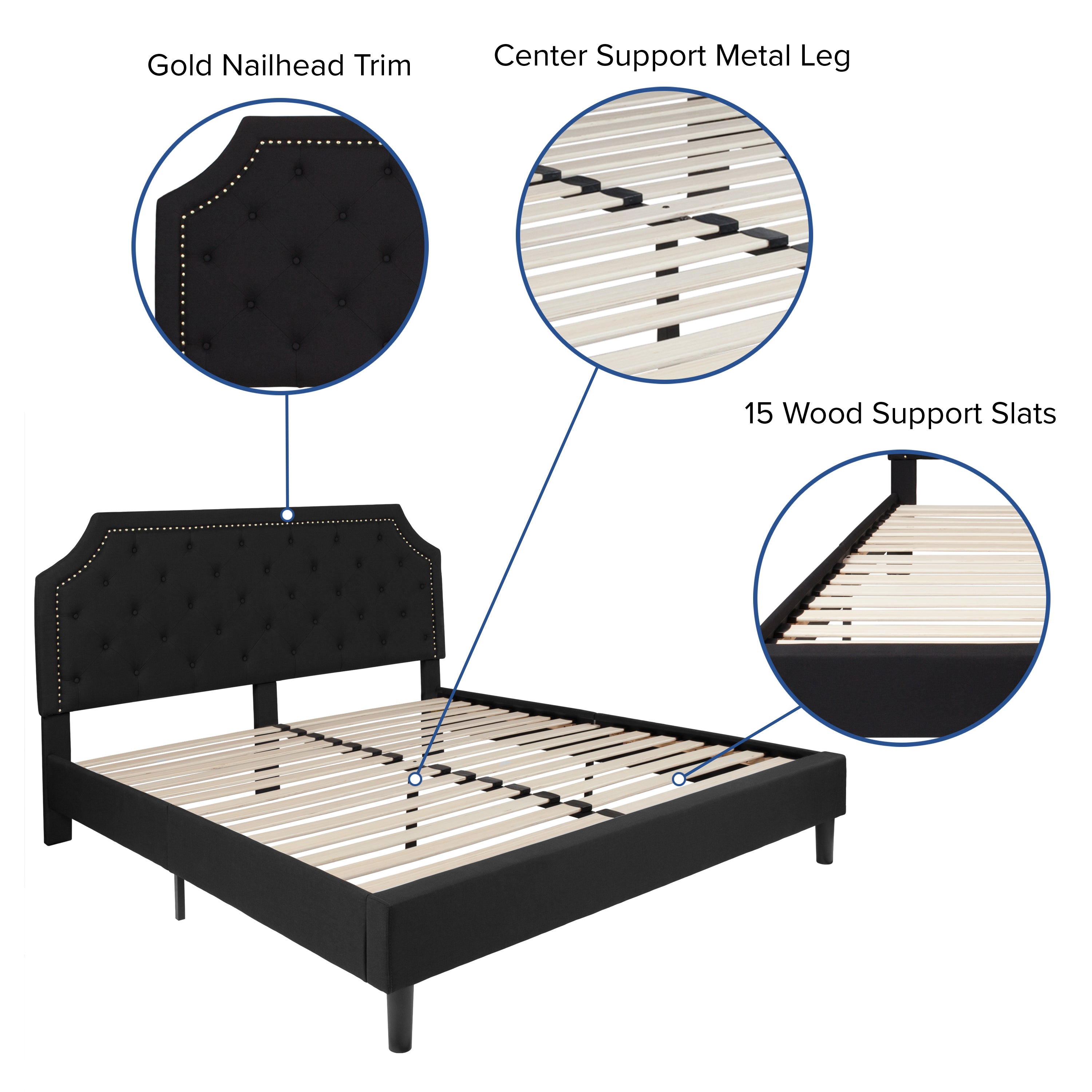 Brighton King Size Tufted Upholstered Platform Bed in Black Fabric with 10 Inch CertiPUR-US Certified Pocket Spring Mattress