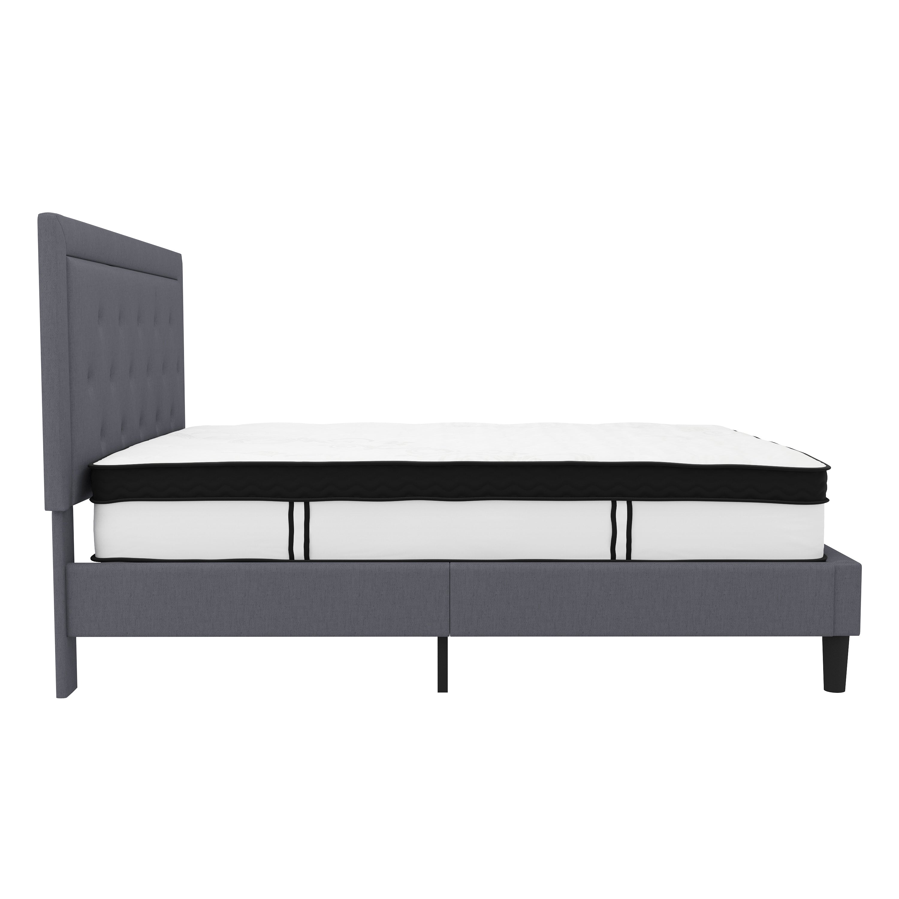 Roxbury Queen Size Tufted Upholstered Platform Bed in Light Gray Fabric with Memory Foam Mattress