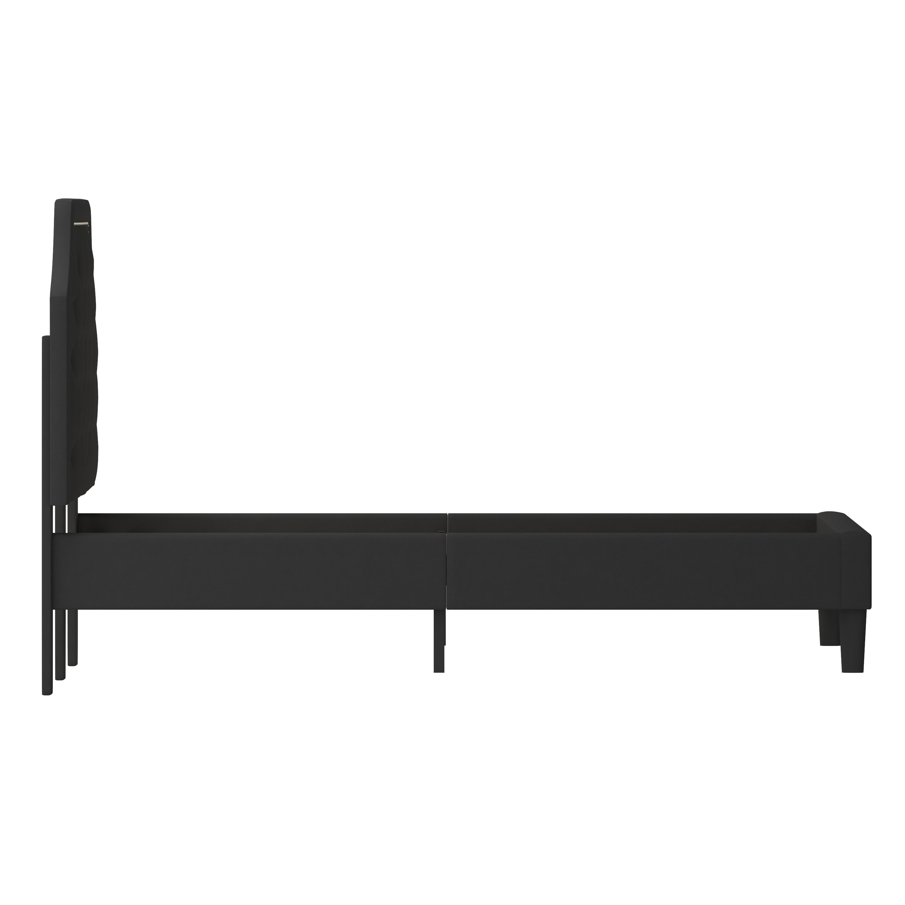 Brighton Queen Size Tufted Upholstered Platform Bed in Black Fabric with Memory Foam Mattress