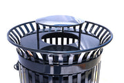 45 Gallon Side Opening Slatted Commercial Pre-Assembled Trash Receptacle with Flat Lid & Liner (Black)