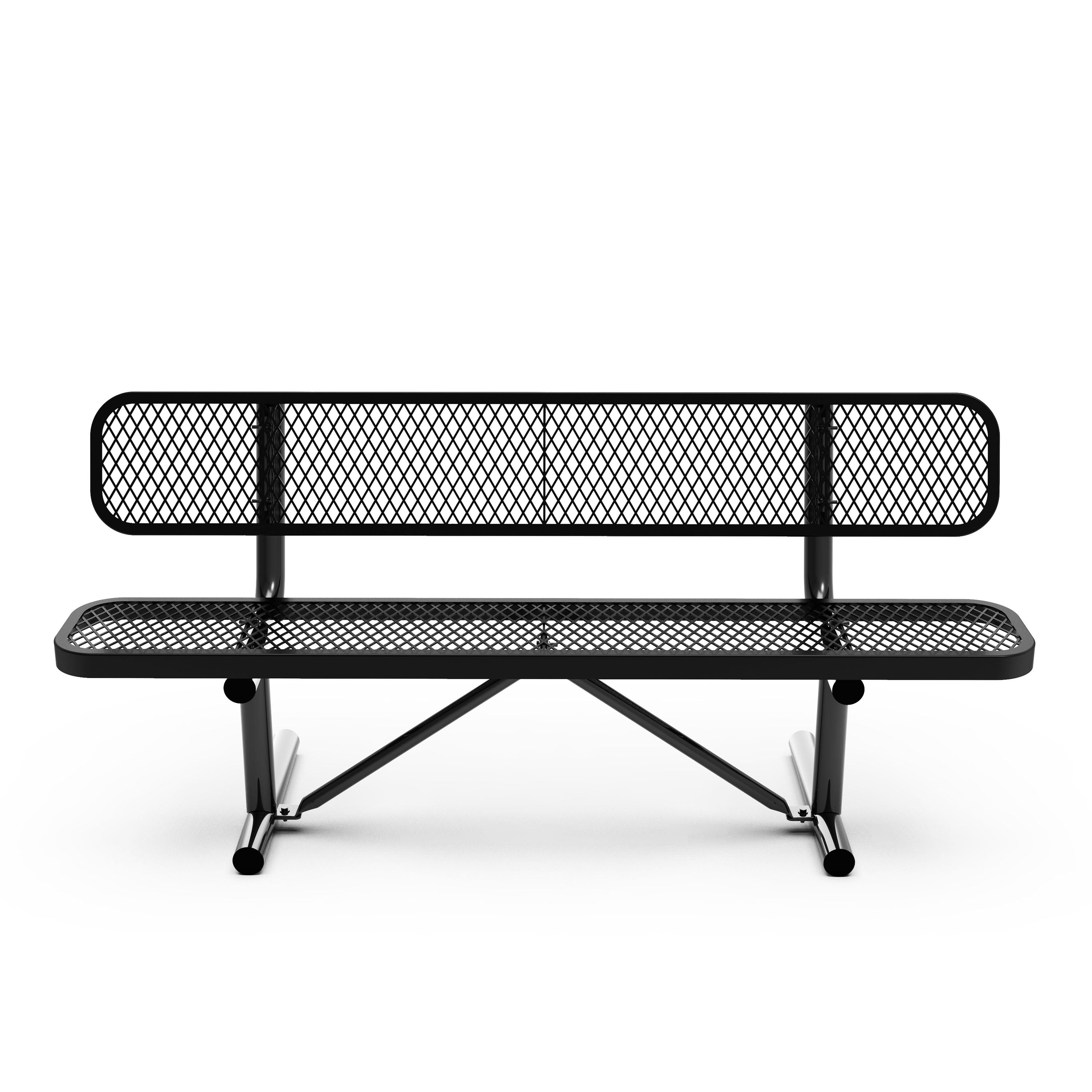 Sigrid 6' Outdoor Bench with Backrest, Commercial Grade Expanded Metal Mesh Seat and Backrest and Steel Frame in Black