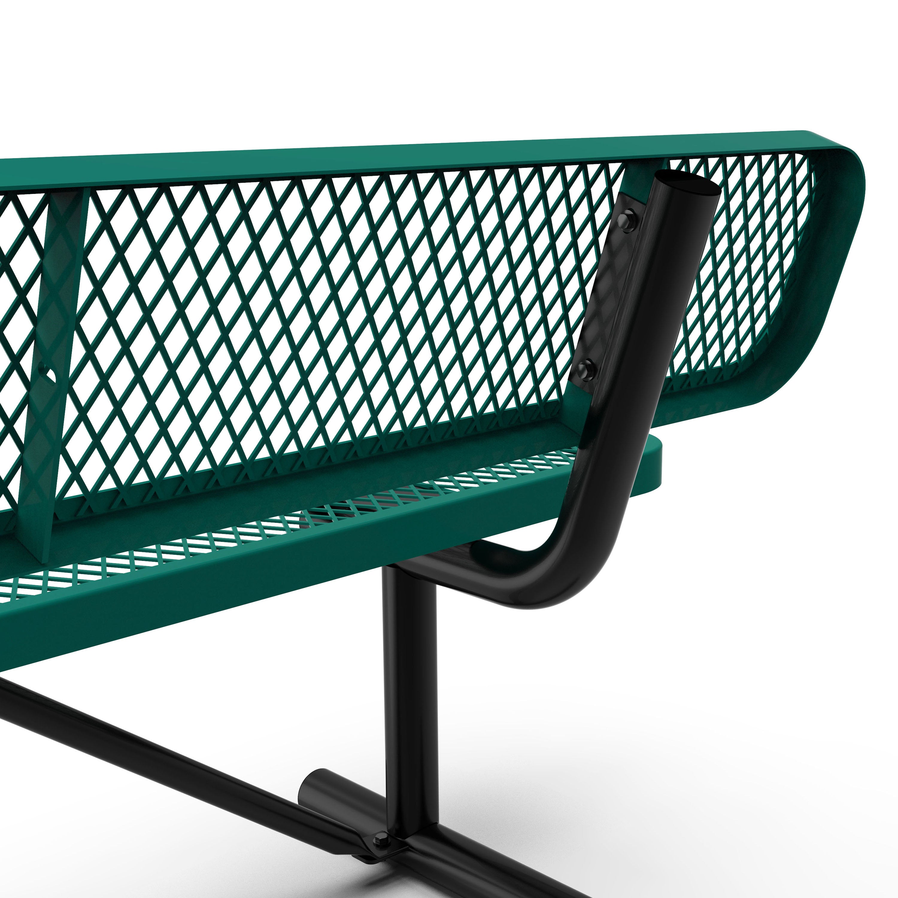 Sigrid 6' Outdoor Bench with Backrest, Commercial Grade Green Expanded Metal Mesh Seat and Backrest and Black Steel Frame