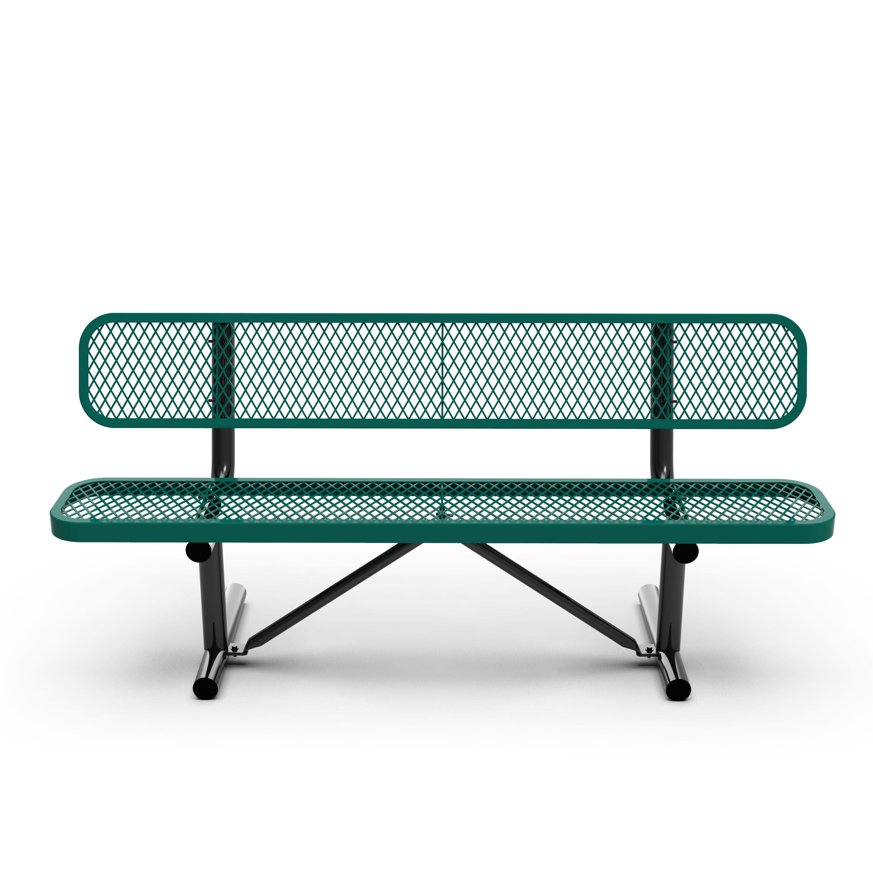 Sigrid 6' Outdoor Bench with Backrest, Commercial Grade Green Expanded Metal Mesh Seat and Backrest and Black Steel Frame