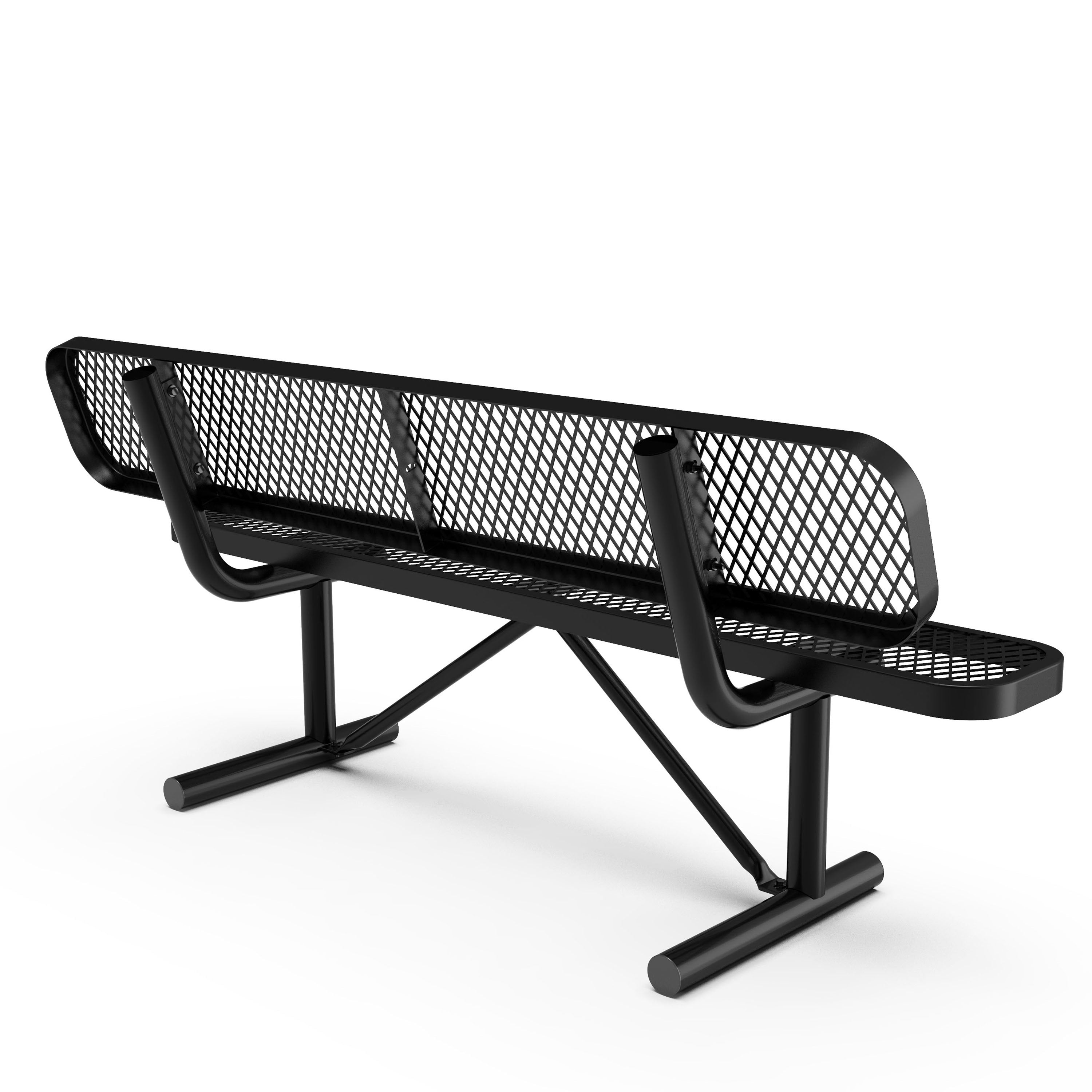Sigrid 6' Outdoor Bench with Backrest, Commercial Grade Expanded Metal Mesh Seat and Backrest and Steel Frame in Black with Anchors