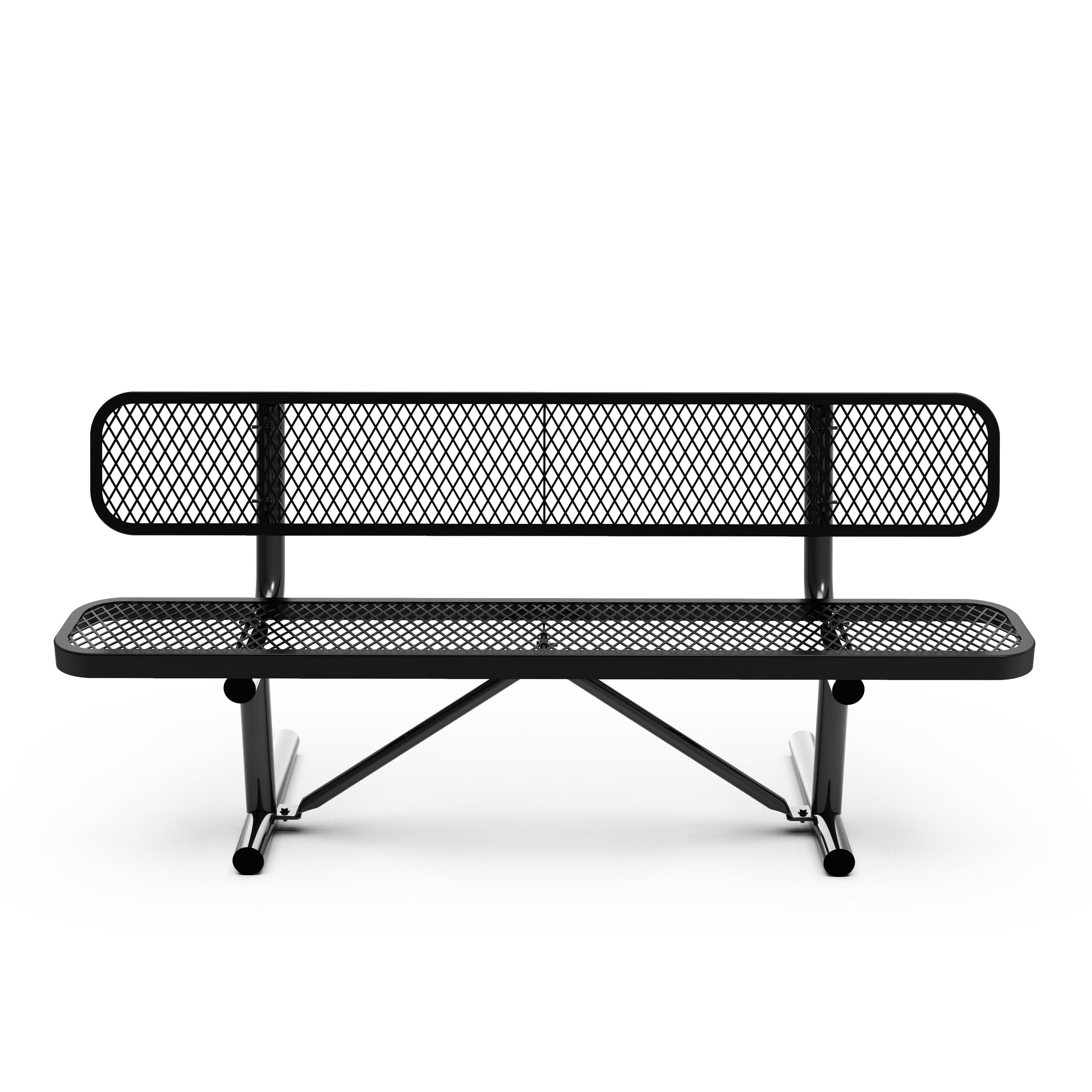 Sigrid 6' Outdoor Bench with Backrest, Commercial Grade Expanded Metal Mesh Seat and Backrest and Steel Frame in Black with Anchors
