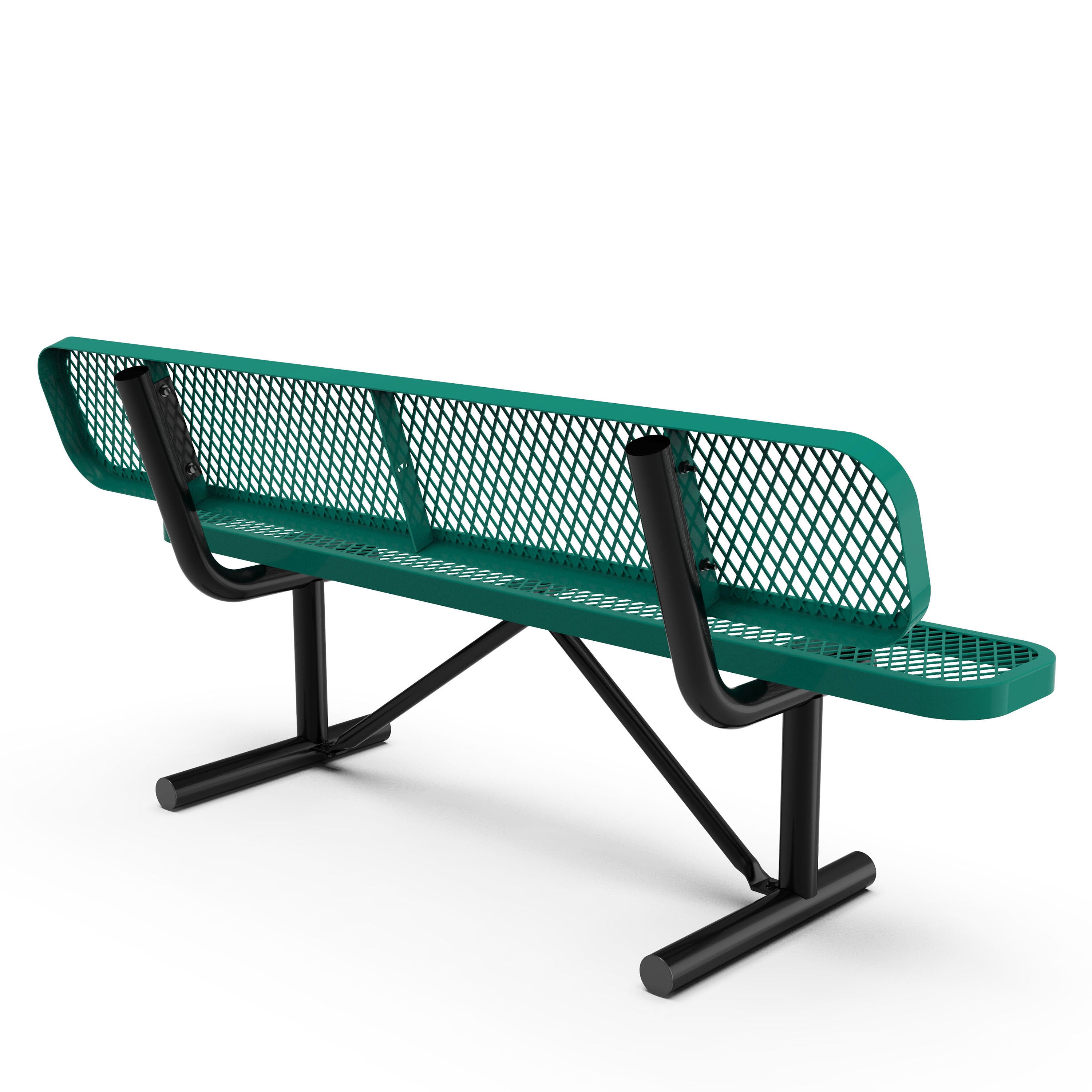 Sigrid 6' Outdoor Bench with Backrest, Commercial Grade Green Expanded Metal Mesh Seat and Backrest and Black Steel Frame with Anchors