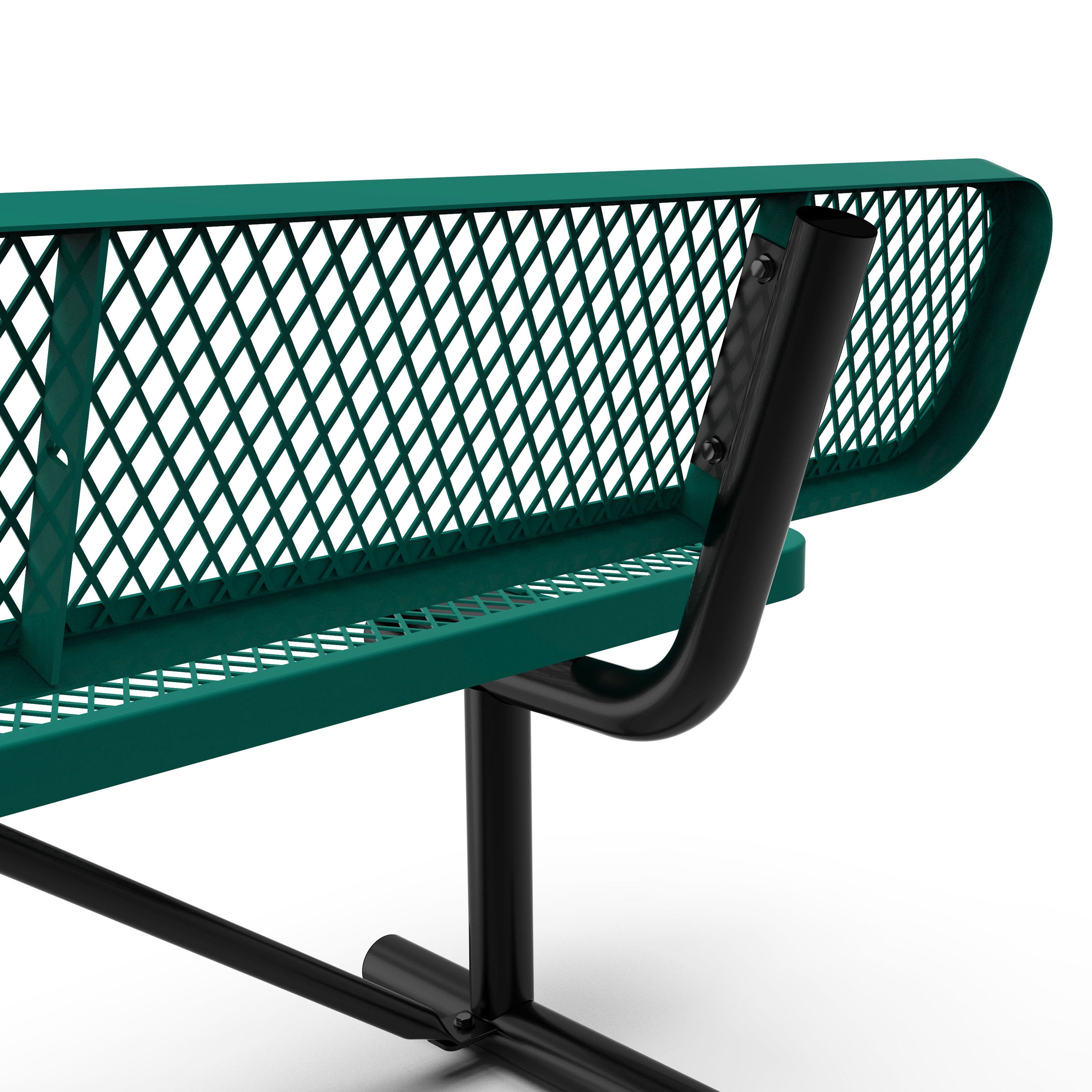 Sigrid 6' Outdoor Bench with Backrest, Commercial Grade Green Expanded Metal Mesh Seat and Backrest and Black Steel Frame with Anchors