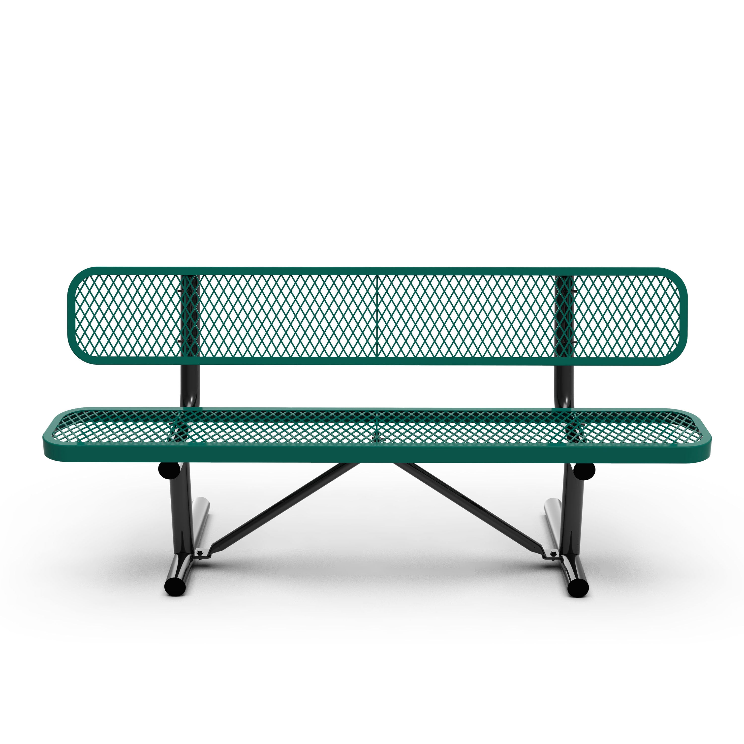 Sigrid 6' Outdoor Bench with Backrest, Commercial Grade Green Expanded Metal Mesh Seat and Backrest and Black Steel Frame with Anchors