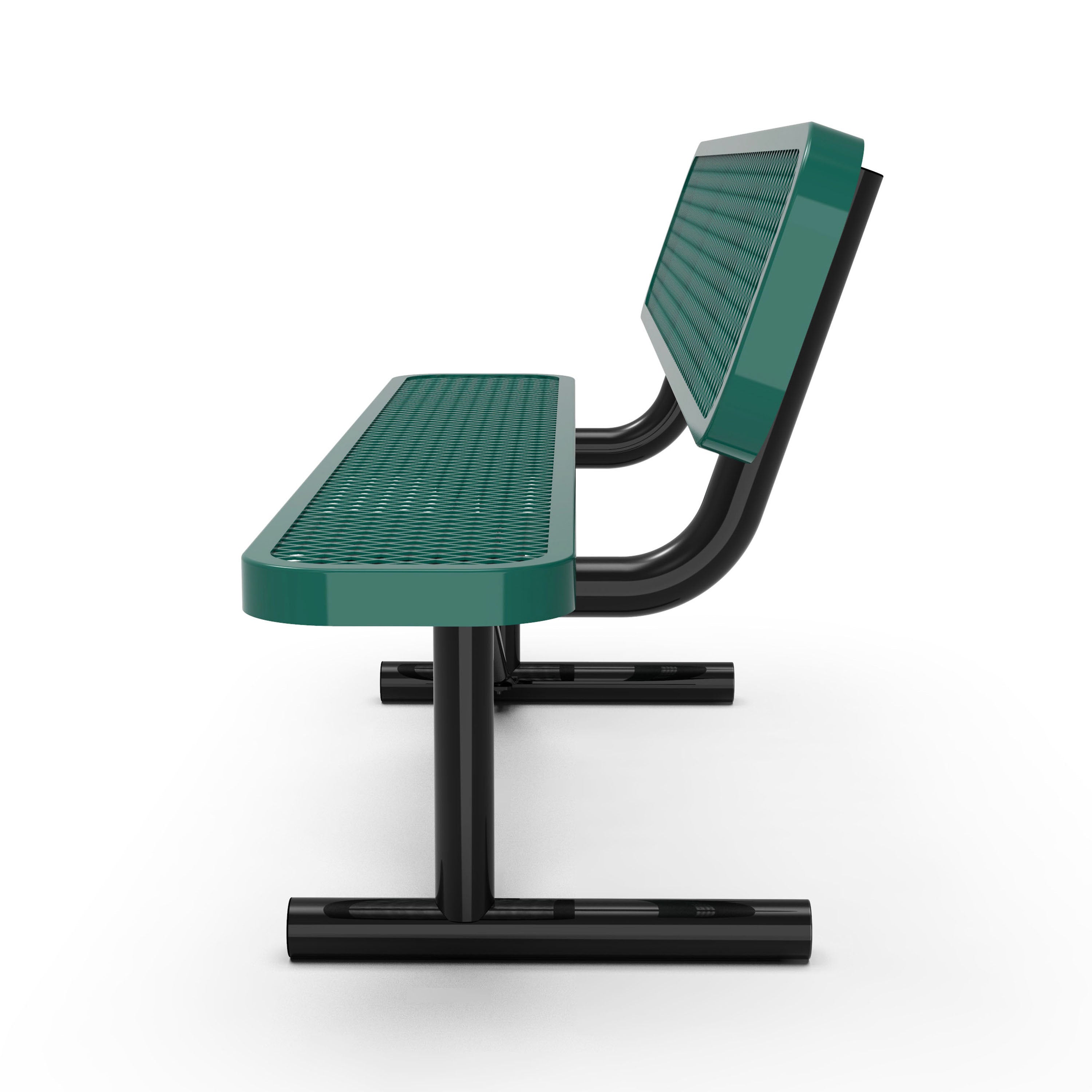 Sigrid 6' Outdoor Bench with Backrest, Commercial Grade Green Expanded Metal Mesh Seat and Backrest and Black Steel Frame with Anchors