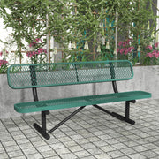 Sigrid 6' Outdoor Bench with Backrest, Commercial Grade Green Expanded Metal Mesh Seat and Backrest and Black Steel Frame with Anchors