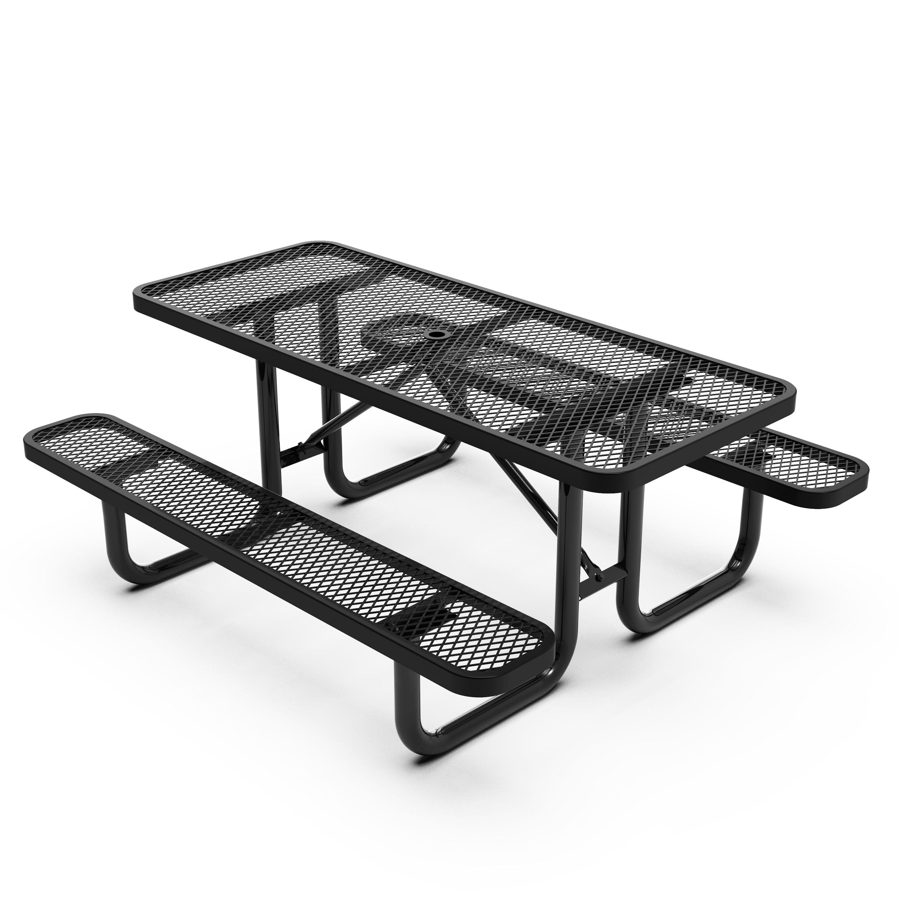Mantilla 6' Rectangular Outdoor Picnic Table with Commercial Heavy Gauge Expanded Metal Mesh Top and Seats and Steel Frame in Black