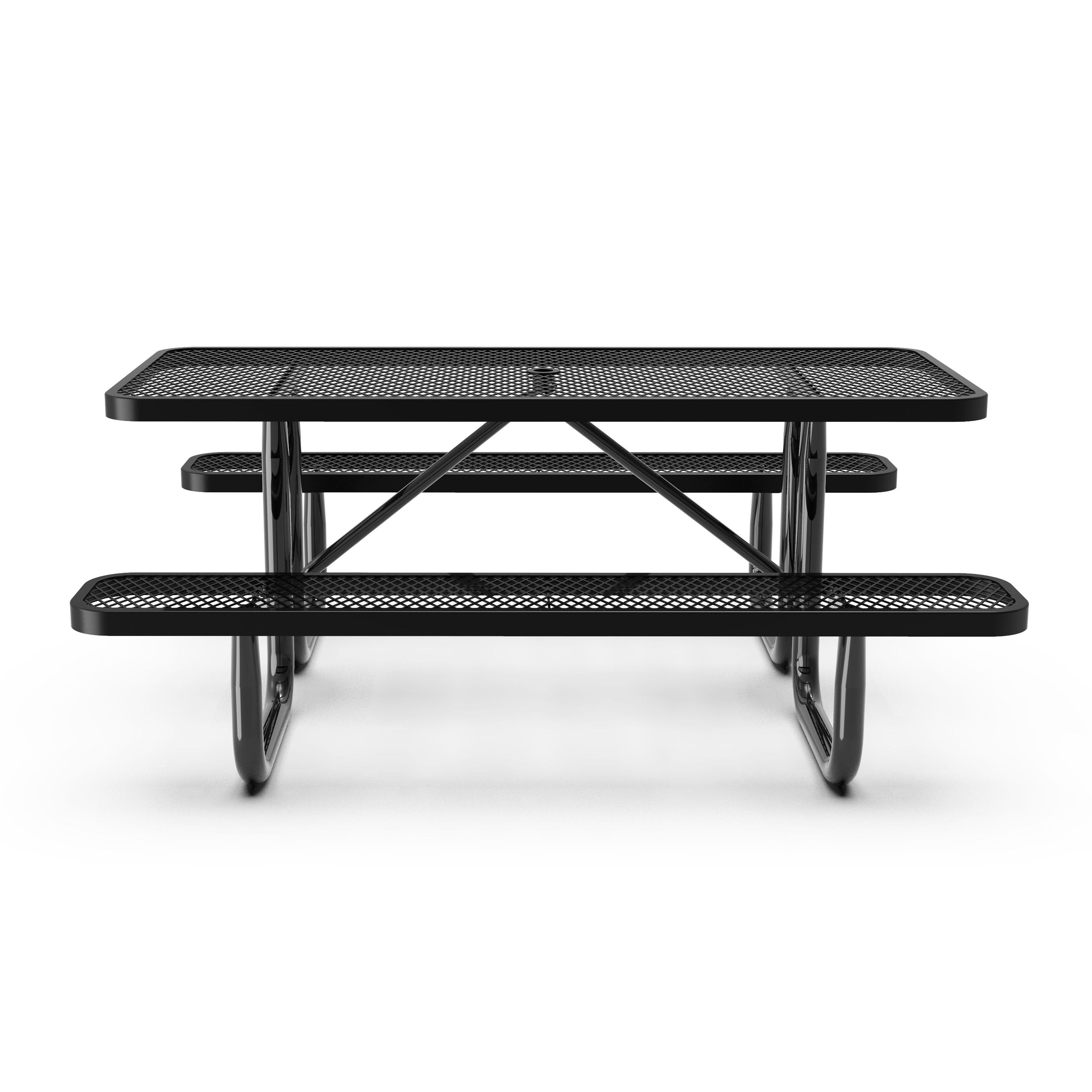 Mantilla 6' Rectangular Outdoor Picnic Table with Commercial Heavy Gauge Expanded Metal Mesh Top and Seats and Steel Frame in Black