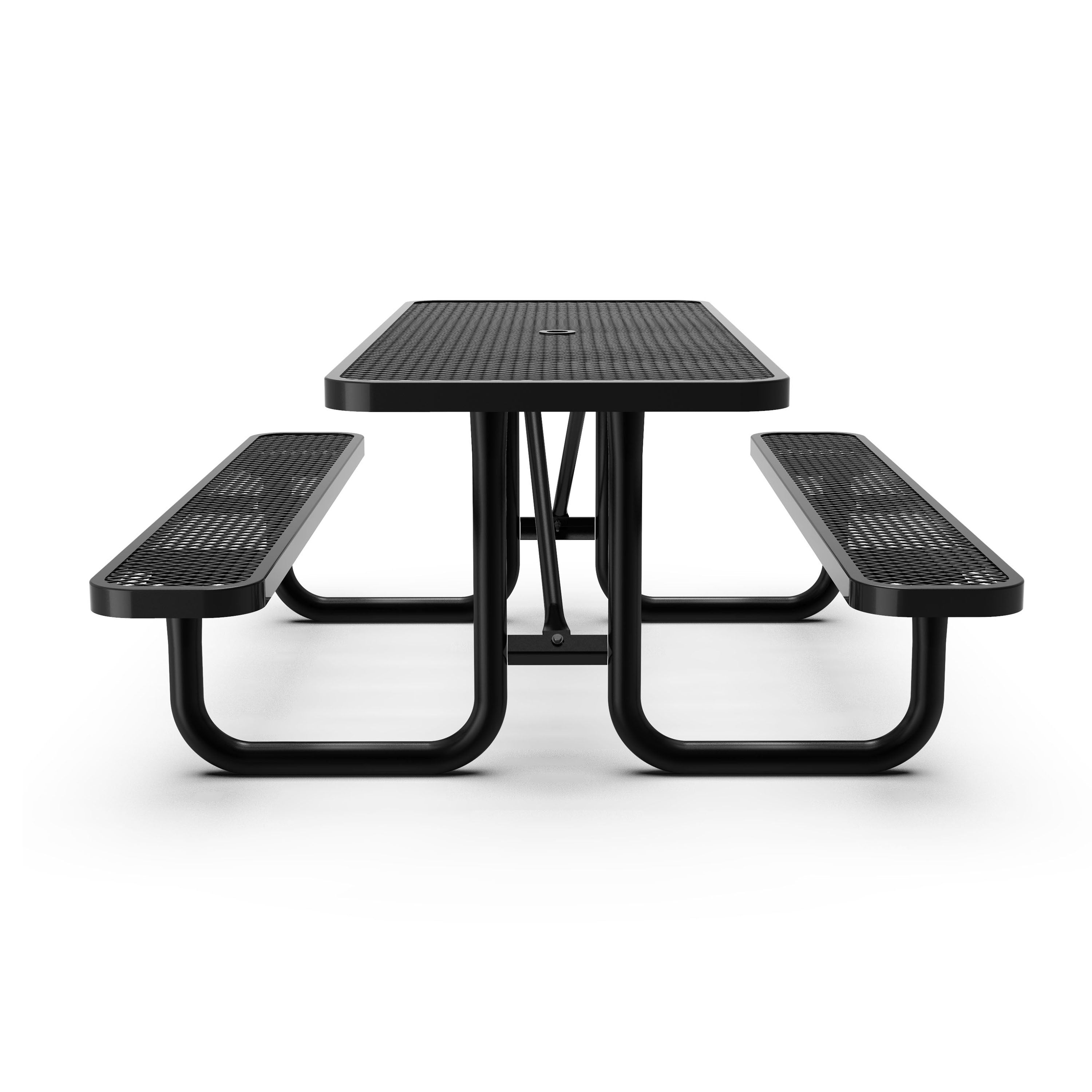 Mantilla 6' Rectangular Outdoor Picnic Table with Commercial Heavy Gauge Expanded Metal Mesh Top and Seats and Steel Frame in Black