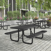 Mantilla 6' Rectangular Outdoor Picnic Table with Commercial Heavy Gauge Expanded Metal Mesh Top and Seats and Steel Frame in Black