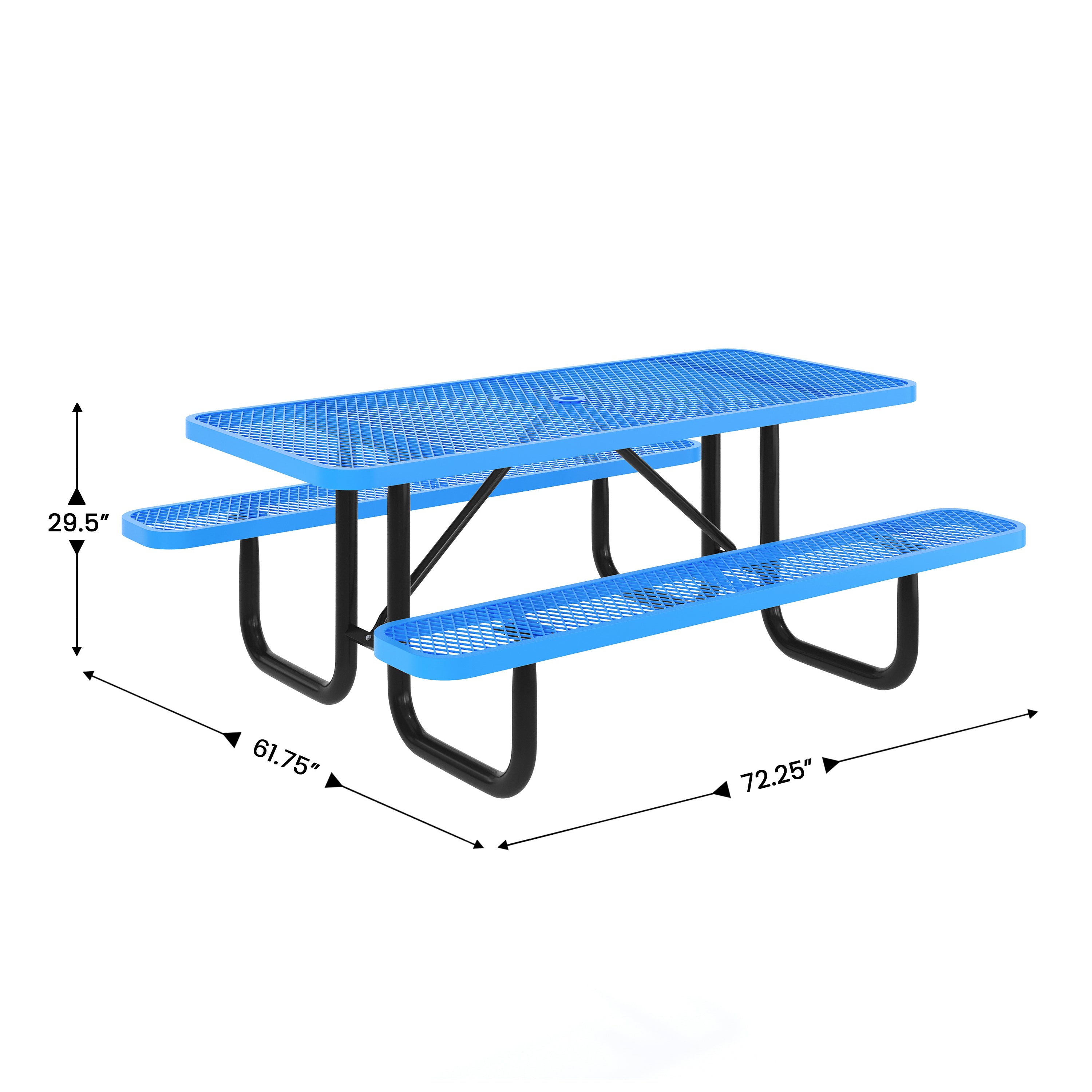 Mantilla 6' Rectangular Outdoor Picnic Table with Commercial Heavy Gauge Expanded Metal Mesh Top and Seats and Steel Frame in Blue