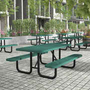 Mantilla 6' Rectangular Outdoor Picnic Table with Commercial Heavy Gauge Green Expanded Metal Mesh Top and Seats and Black Steel Frame