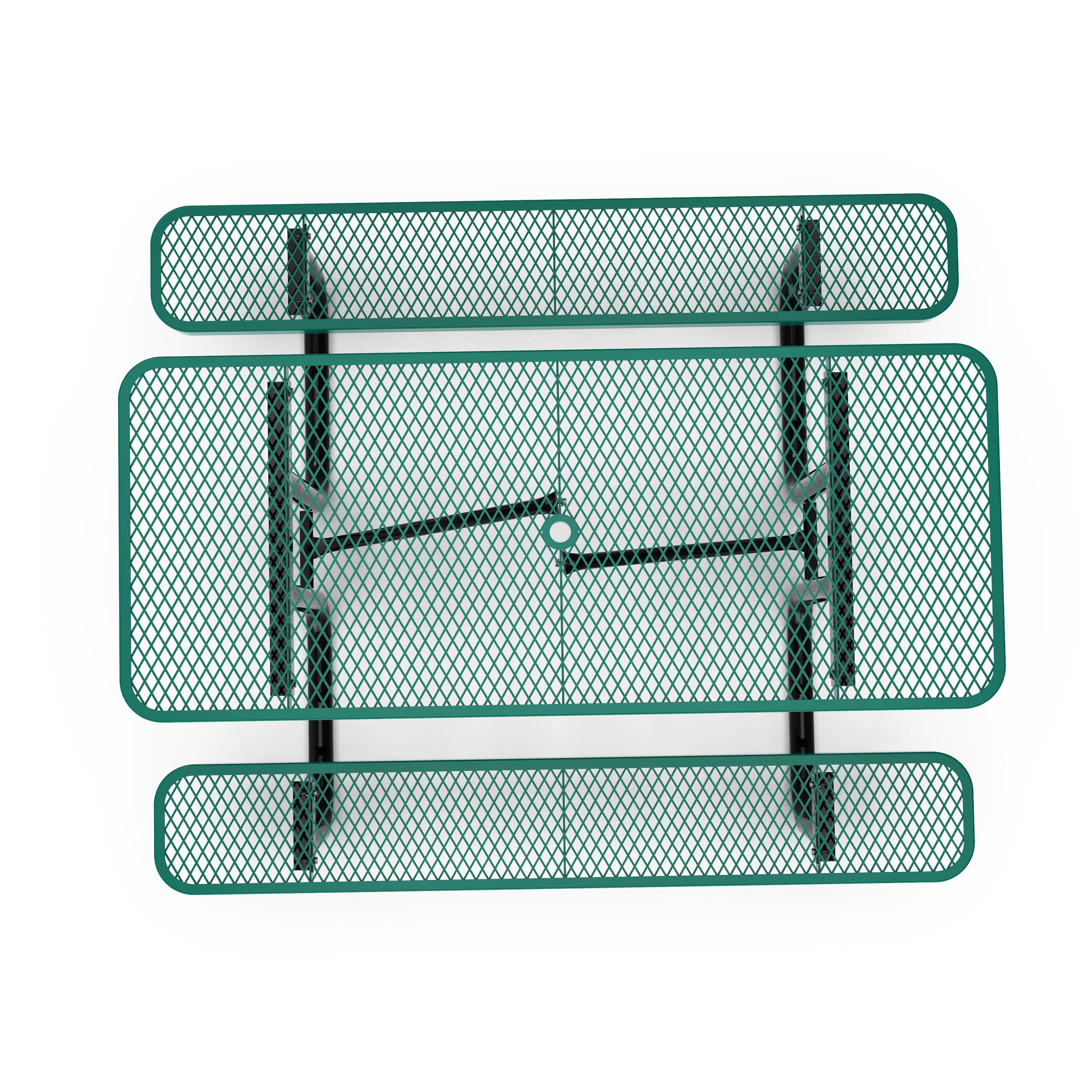 Mantilla 6' Rectangular Outdoor Picnic Table with Commercial Heavy Gauge Green Expanded Metal Mesh Top and Seats and Black Steel Frame