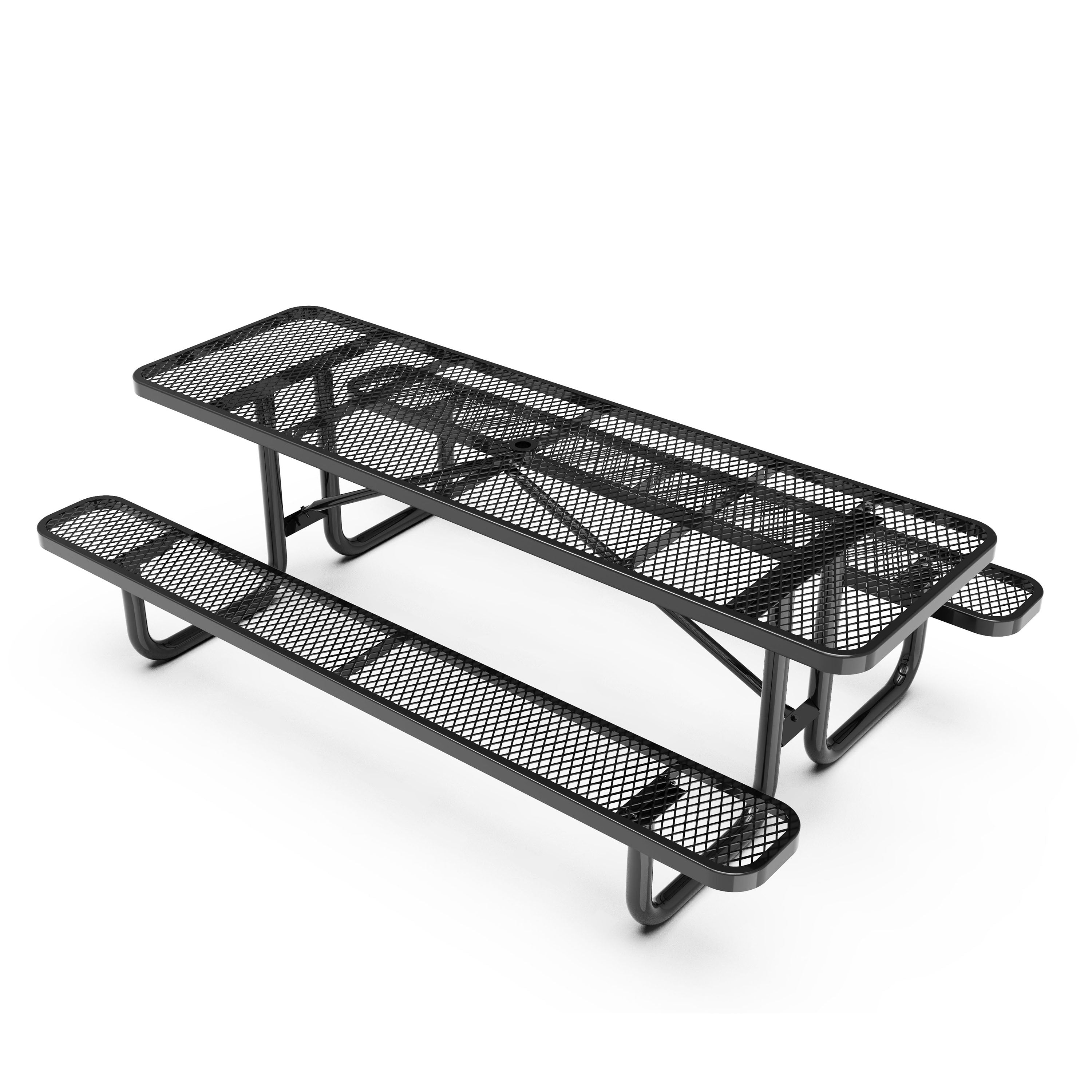 Mantilla 8' Rectangular Outdoor Picnic Table with Commercial Heavy Gauge Expanded Metal Mesh Top and Seats and Steel Frame in Black