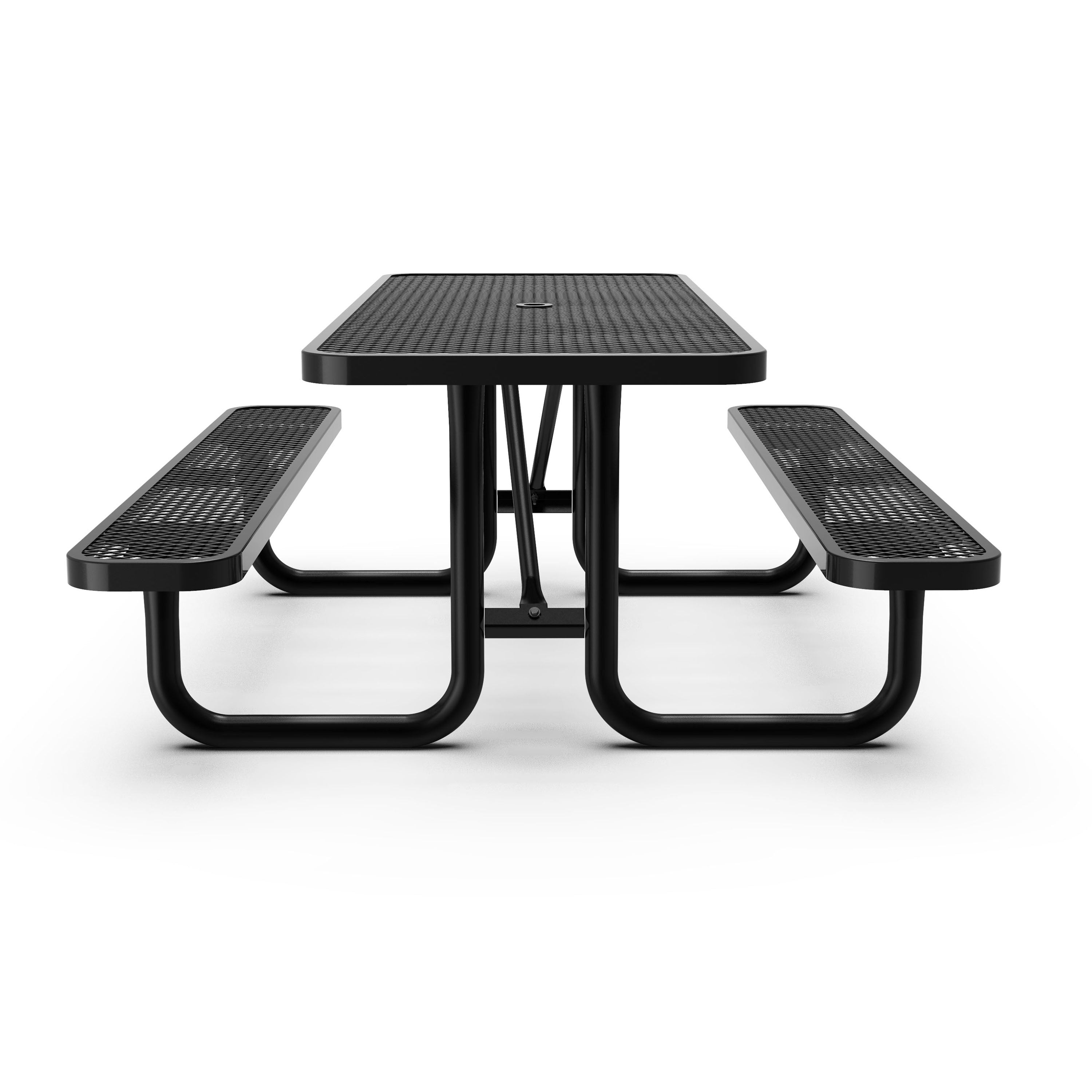 Mantilla 8' Rectangular Outdoor Picnic Table with Commercial Heavy Gauge Expanded Metal Mesh Top and Seats and Steel Frame in Black