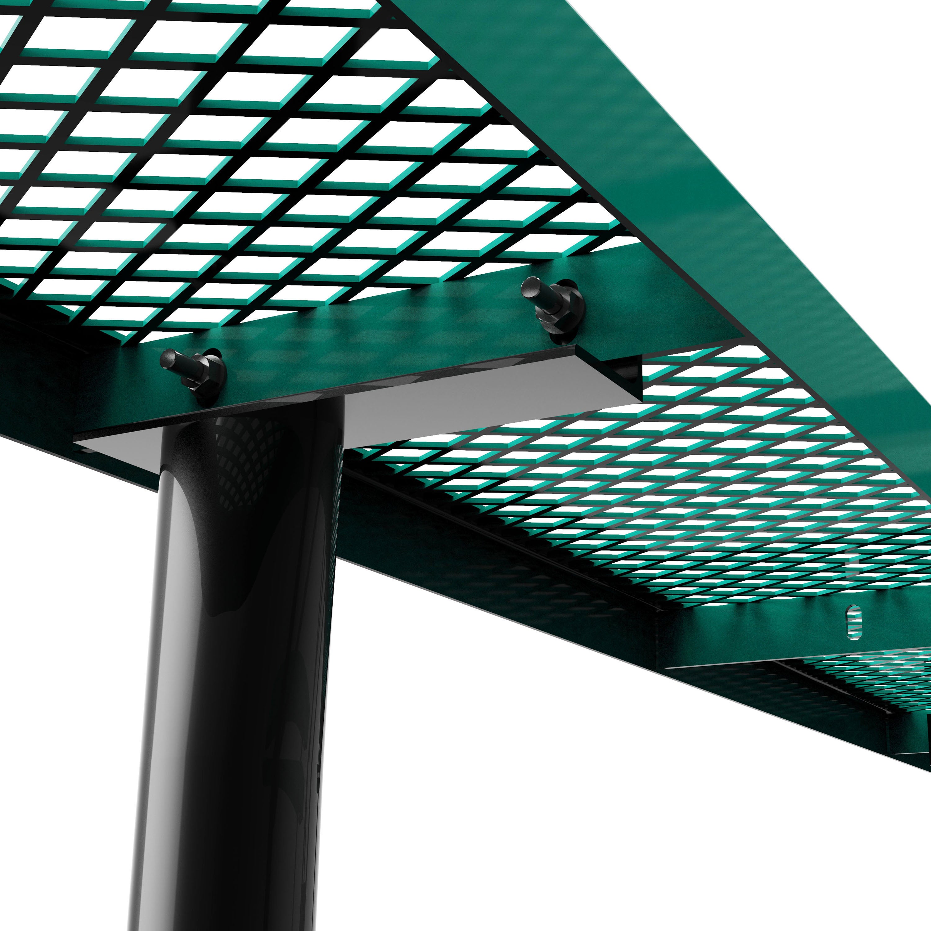 Mantilla 8' Rectangular Outdoor Picnic Table with Commercial Heavy Gauge Green Expanded Metal Mesh Top and Seats and Black Steel Frame