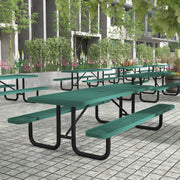 Mantilla 8' Rectangular Outdoor Picnic Table with Commercial Heavy Gauge Green Expanded Metal Mesh Top and Seats and Black Steel Frame