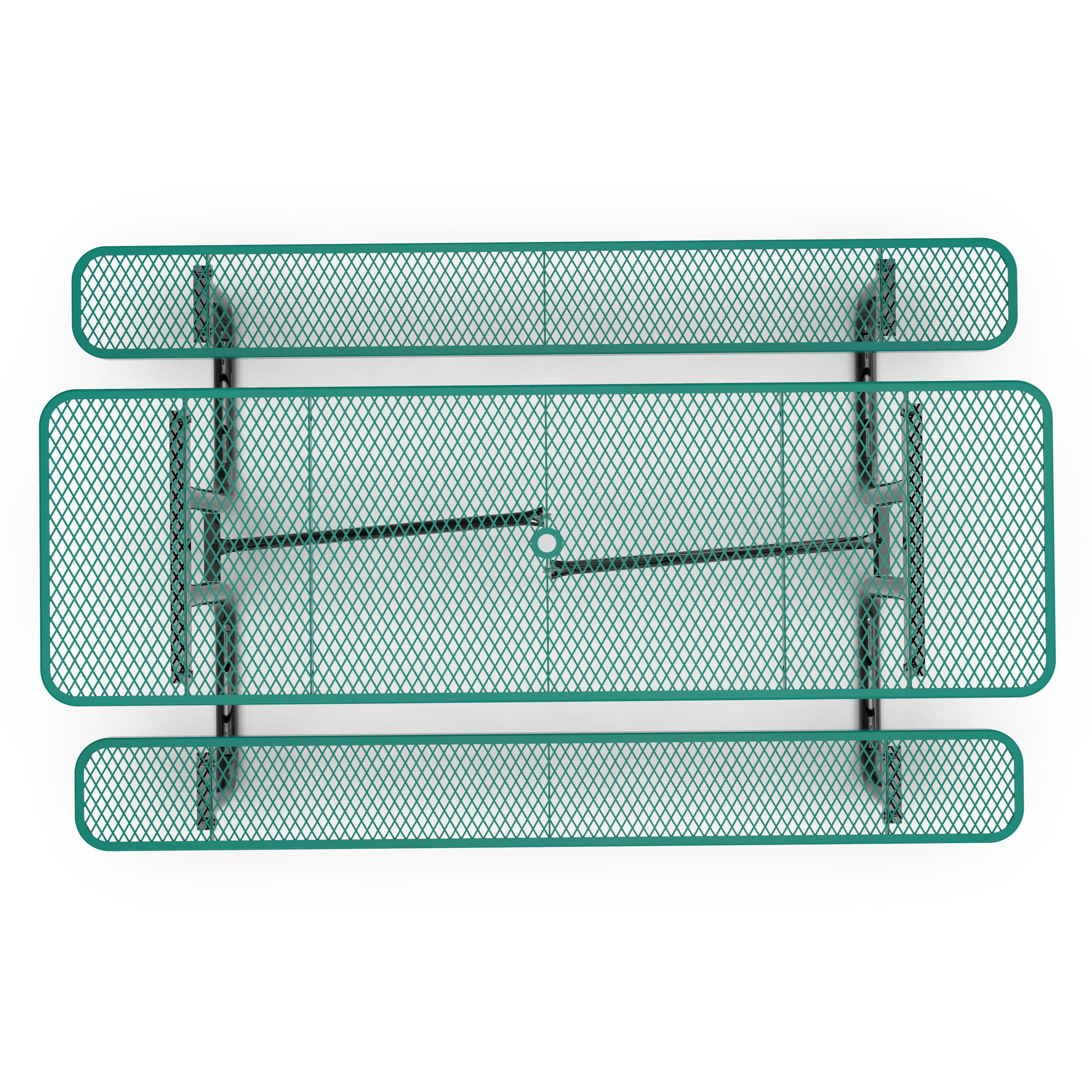 Mantilla 8' Rectangular Outdoor Picnic Table with Commercial Heavy Gauge Green Expanded Metal Mesh Top and Seats and Black Steel Frame
