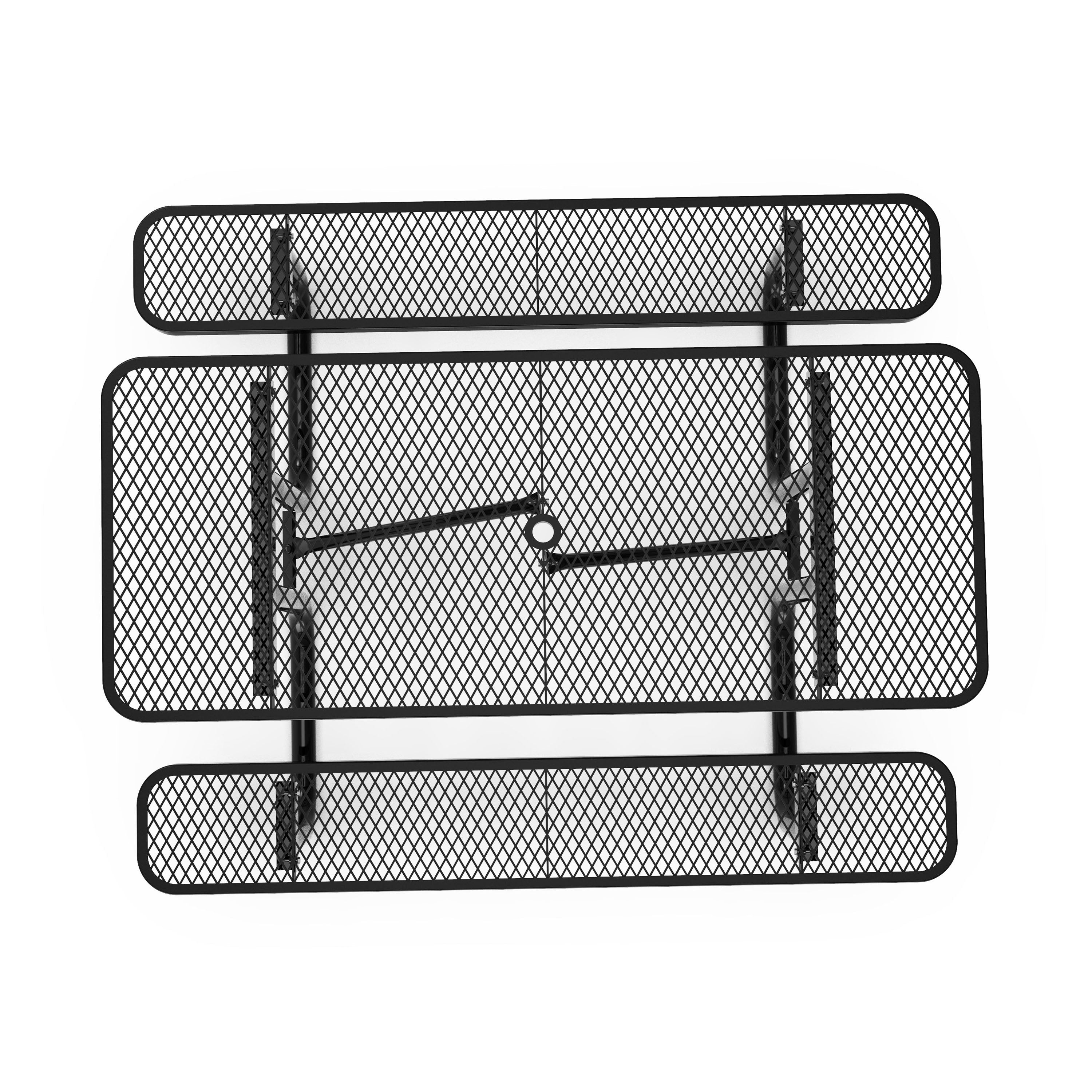 Mantilla 6' Rectangular Outdoor Picnic Table with Commercial Heavy Gauge Expanded Metal Mesh Top and Seats and Steel Frame in Black with Anchors