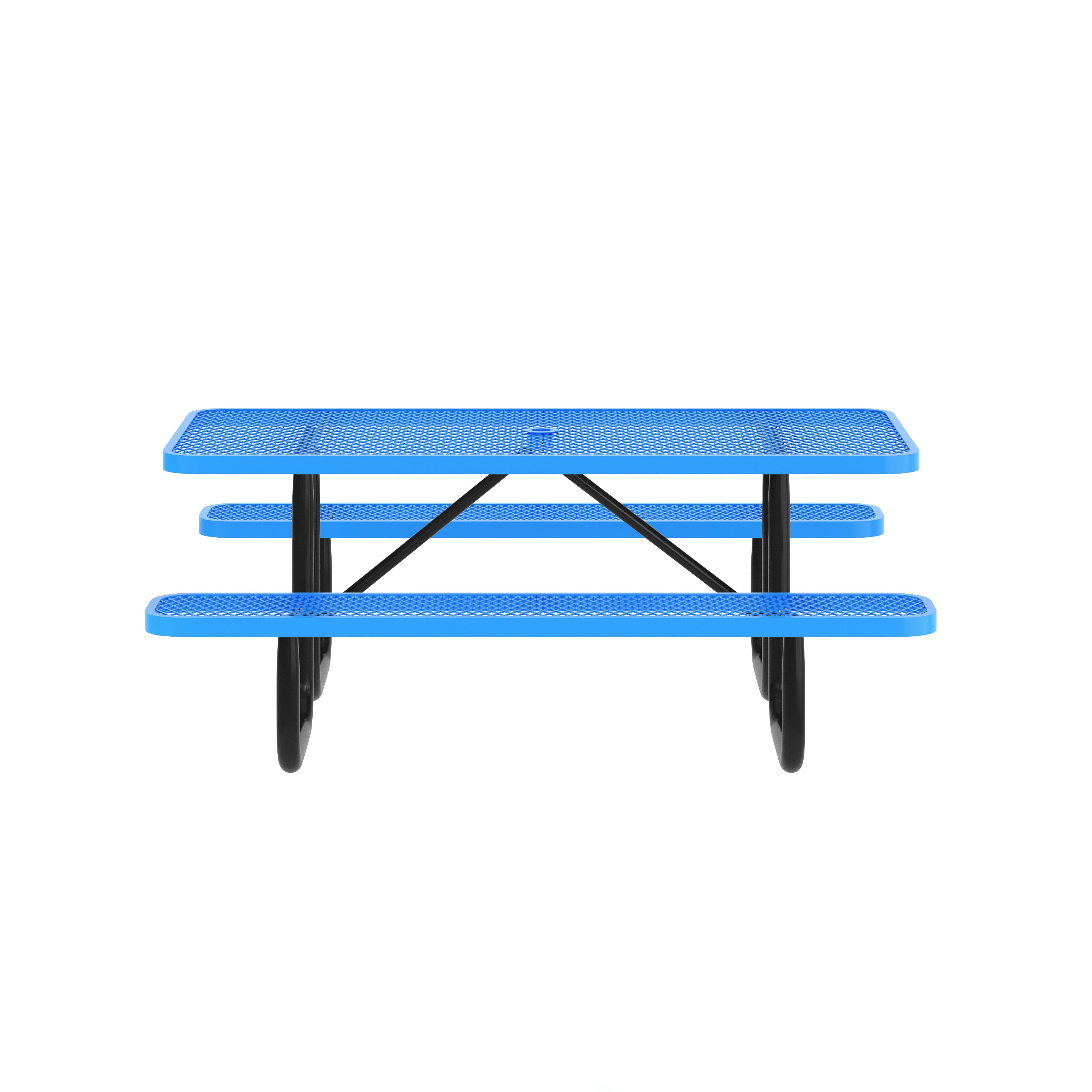 Mantilla 6' Rectangular Outdoor Picnic Table with Commercial Heavy Gauge Expanded Metal Mesh Top and Seats and Steel Frame with Ground Anchors in Blue