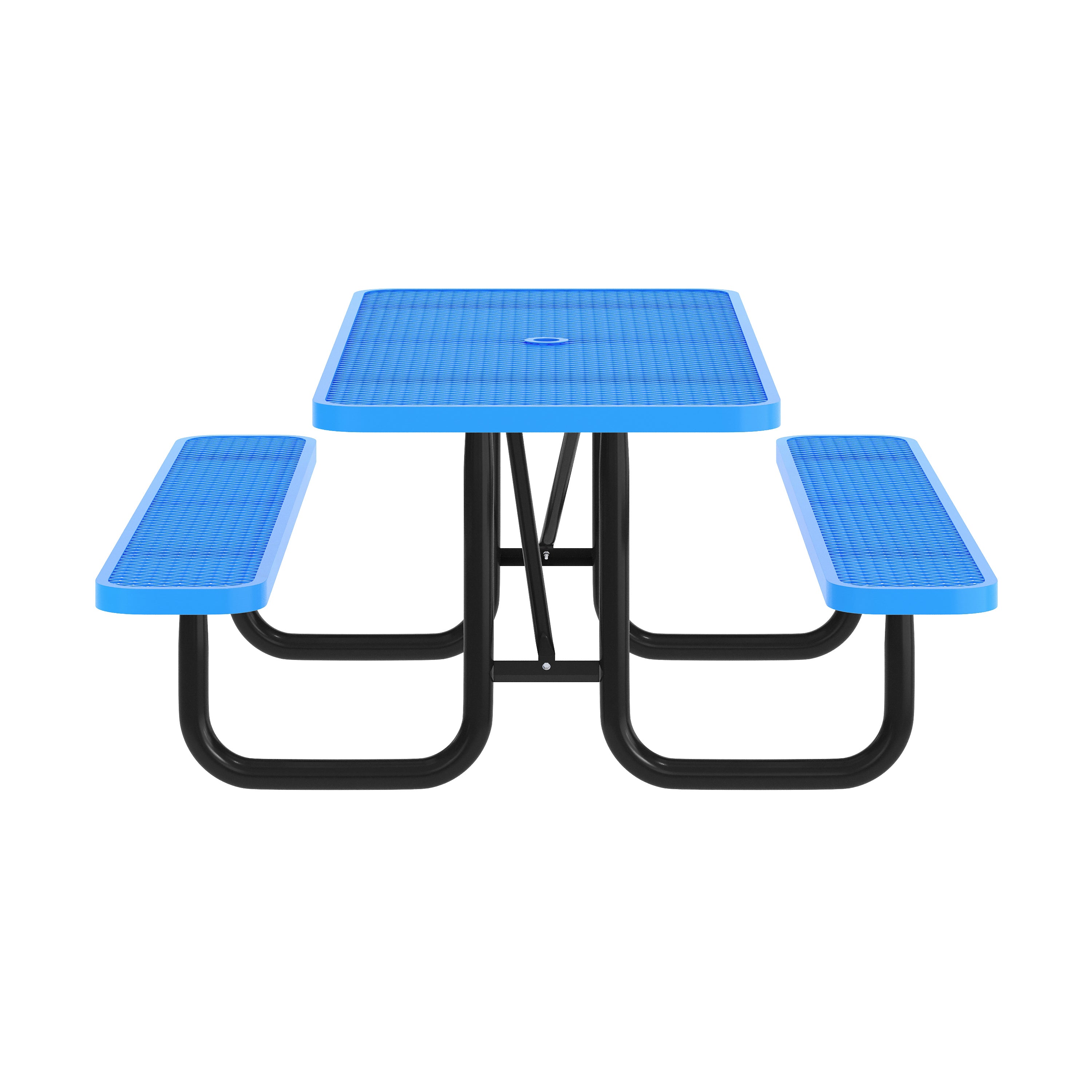 Mantilla 6' Rectangular Outdoor Picnic Table with Commercial Heavy Gauge Expanded Metal Mesh Top and Seats and Steel Frame with Ground Anchors in Blue