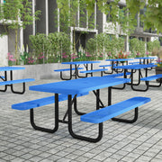 Mantilla 6' Rectangular Outdoor Picnic Table with Commercial Heavy Gauge Expanded Metal Mesh Top and Seats and Steel Frame with Ground Anchors in Blue
