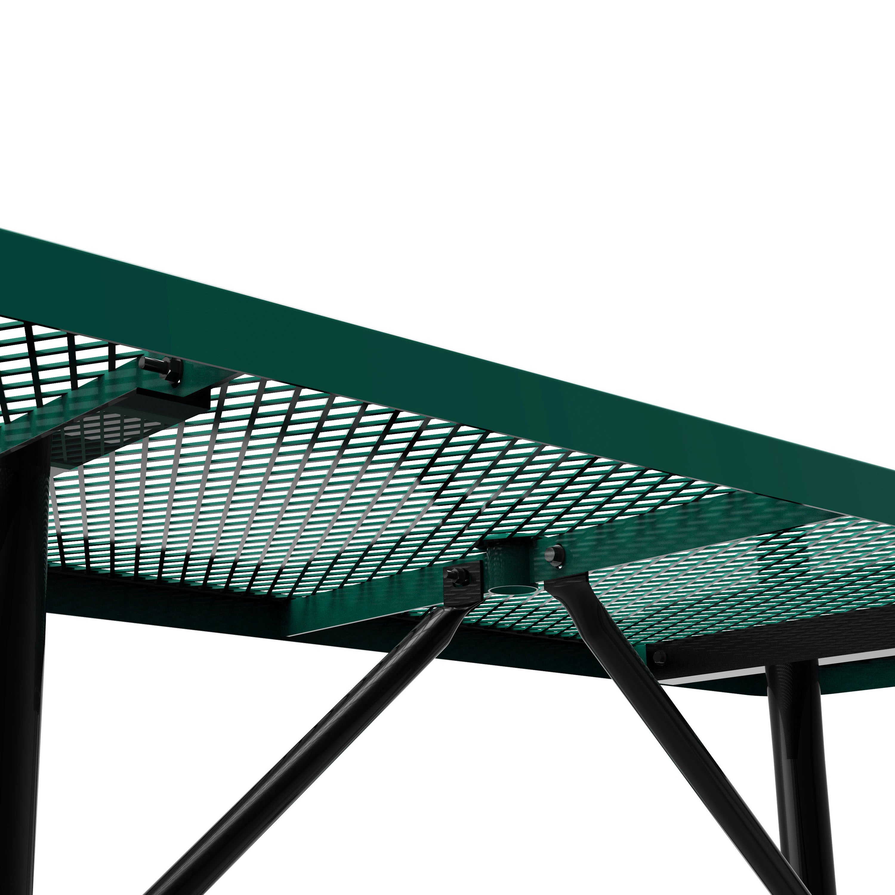 Mantilla 6' Rectangular Outdoor Picnic Table with Commercial Heavy Gauge Green Expanded Metal Mesh Top and Seats and Black Steel Frame with Anchors