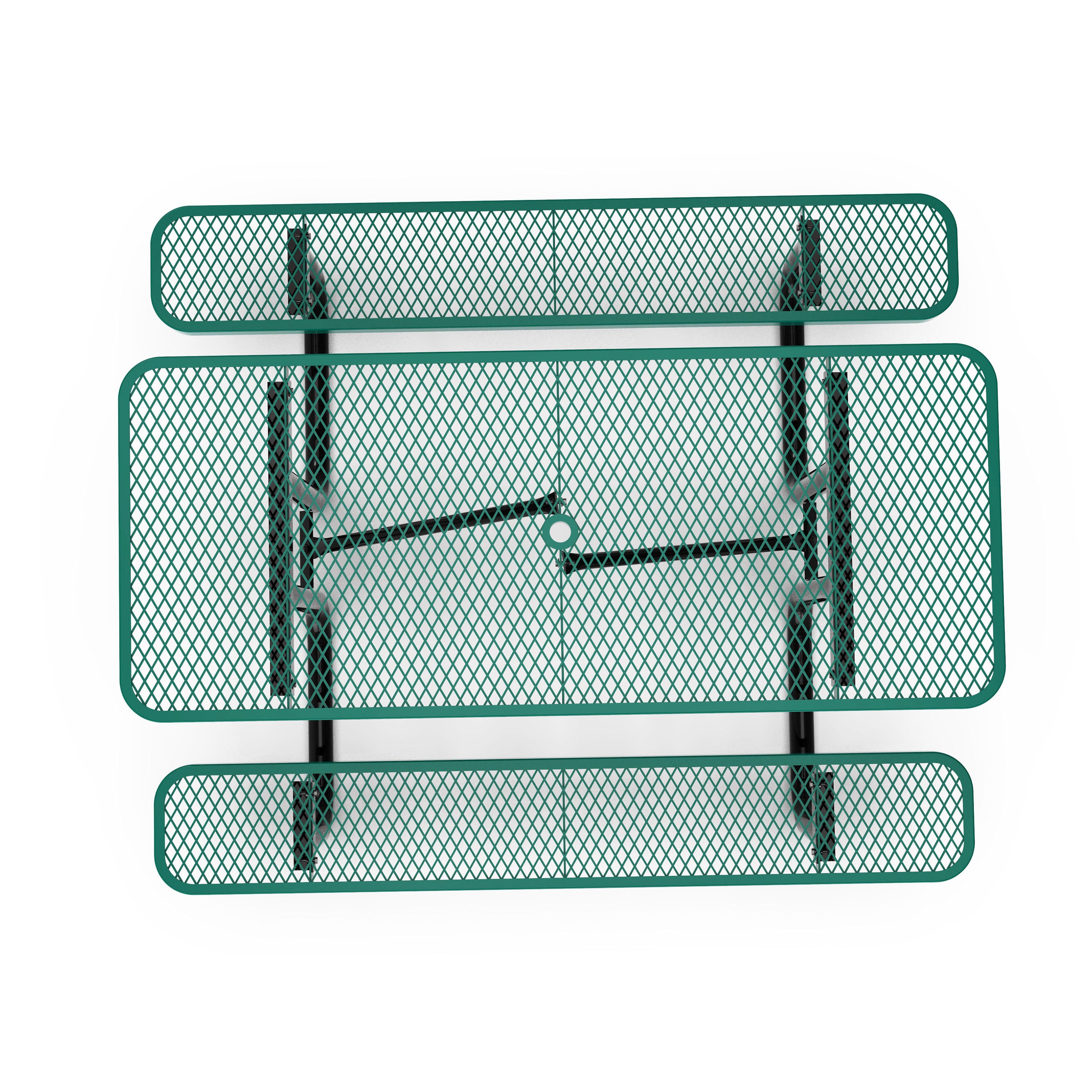 Mantilla 6' Rectangular Outdoor Picnic Table with Commercial Heavy Gauge Green Expanded Metal Mesh Top and Seats and Black Steel Frame with Anchors