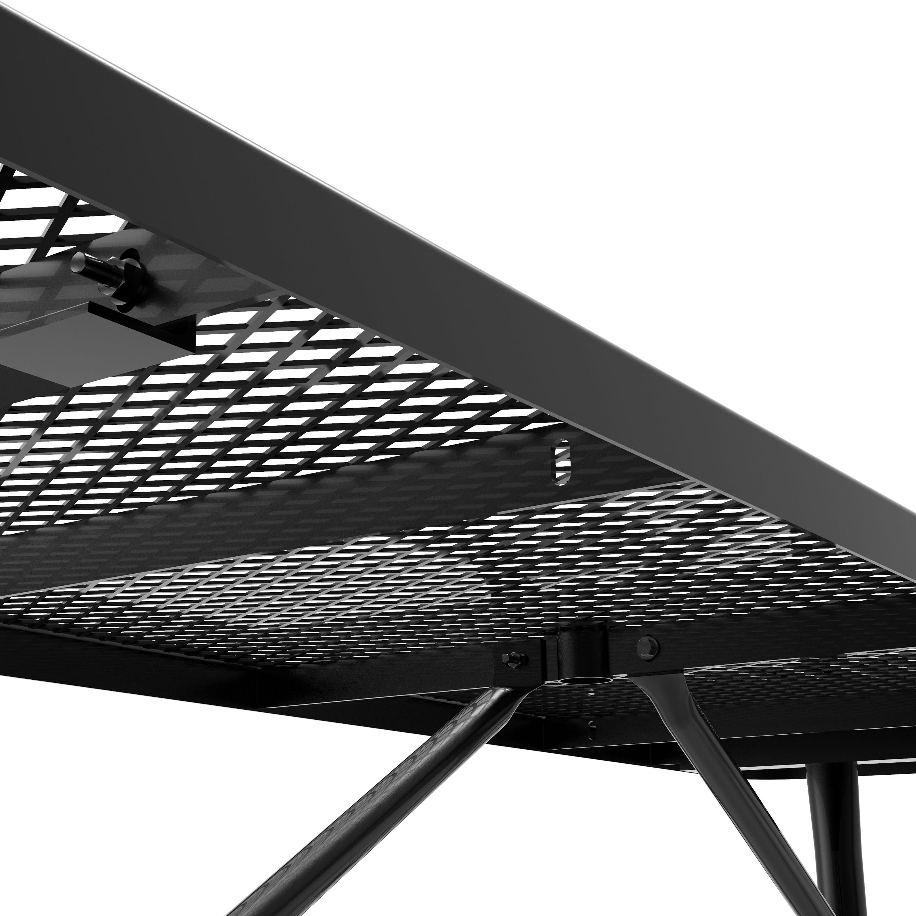Mantilla 8' Rectangular Outdoor Picnic Table with Commercial Heavy Gauge Expanded Metal Mesh Top and Seats and Steel Frame in Black with Anchors