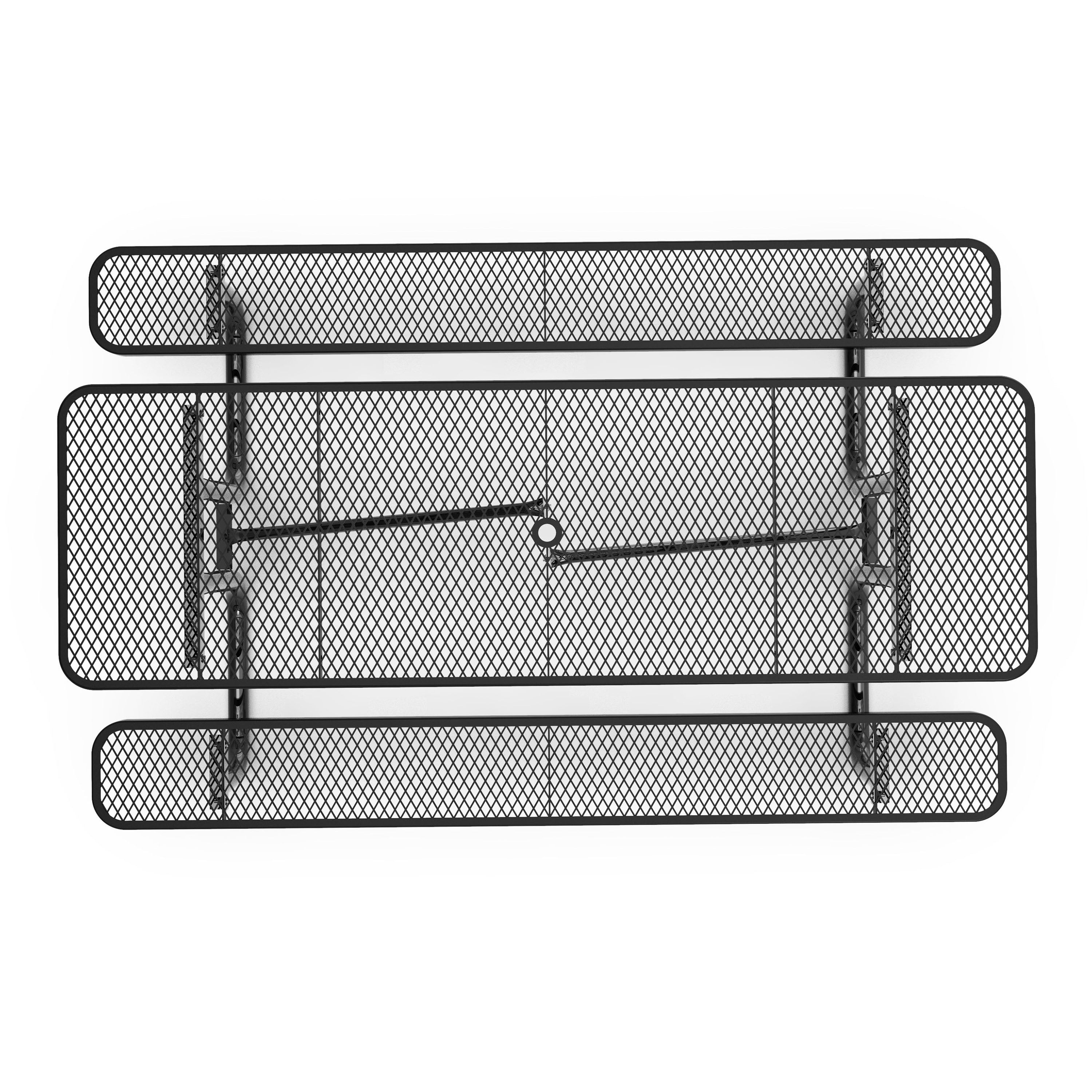 Mantilla 8' Rectangular Outdoor Picnic Table with Commercial Heavy Gauge Expanded Metal Mesh Top and Seats and Steel Frame in Black with Anchors