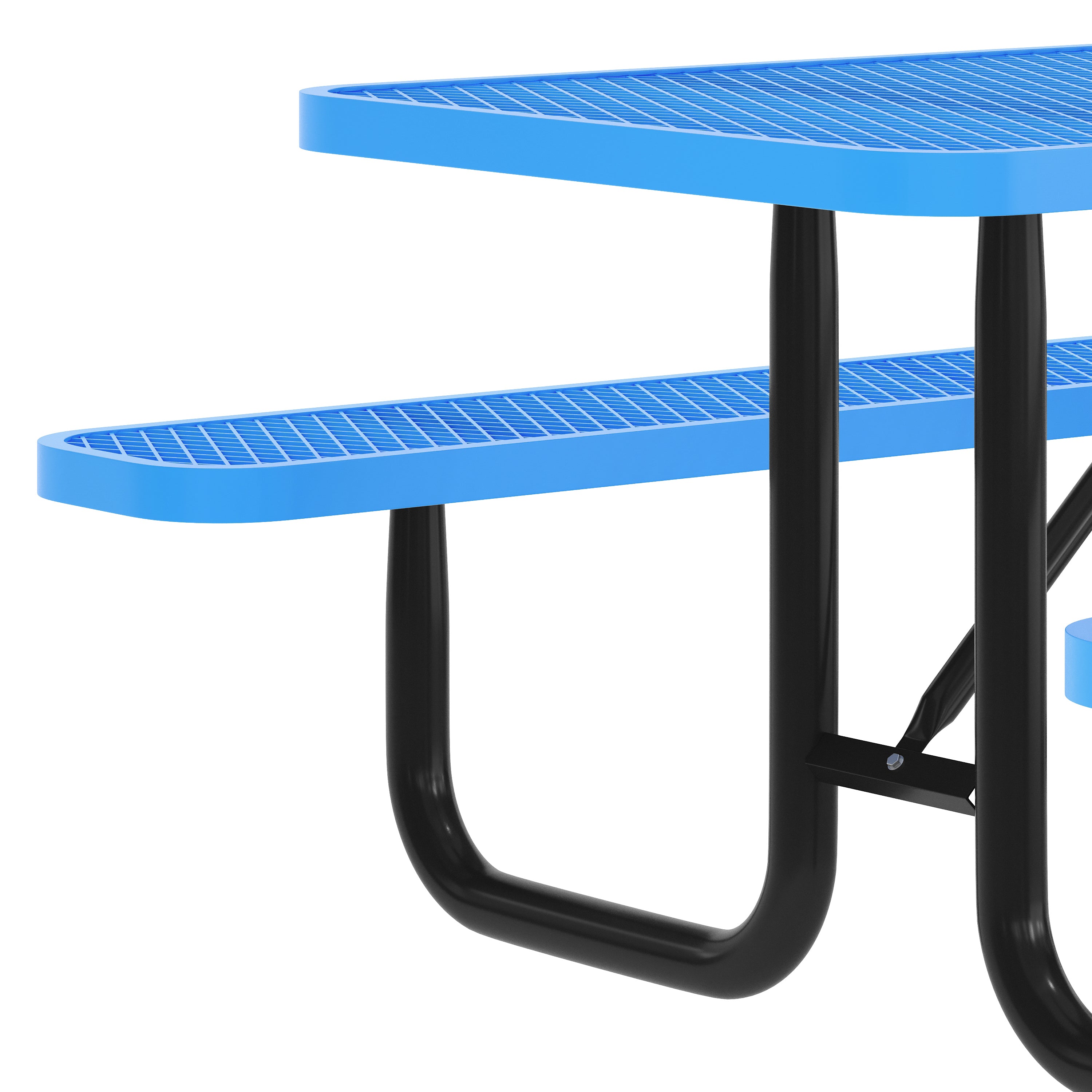 Mantilla 8' Rectangular Outdoor Picnic Table with Commercial Heavy Gauge Expanded Metal Mesh Top and Seats and Steel Frame with Ground Anchors in Blue