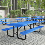 Mantilla 8' Rectangular Outdoor Picnic Table with Commercial Heavy Gauge Expanded Metal Mesh Top and Seats and Steel Frame with Ground Anchors in Blue