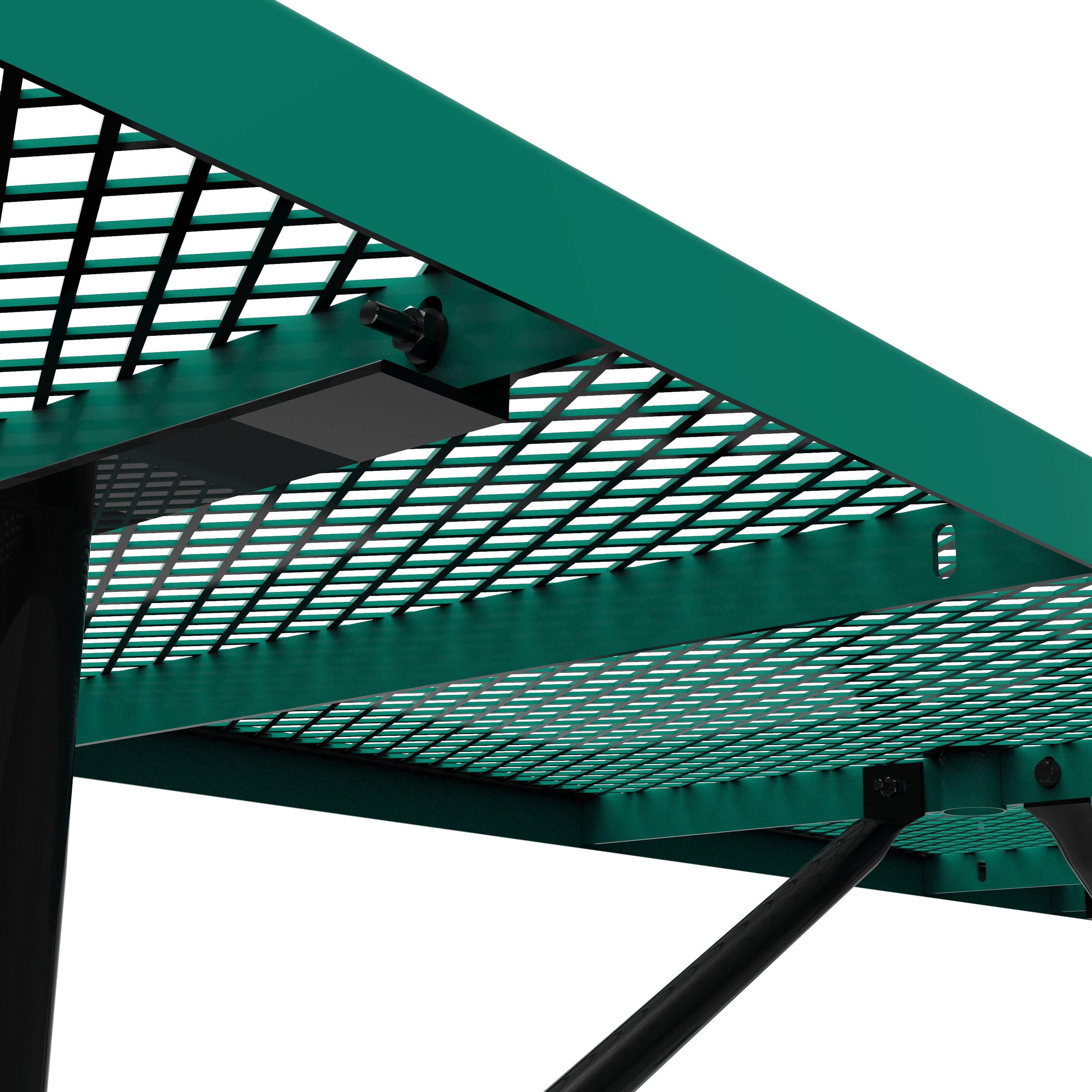 Mantilla 8' Rectangular Outdoor Picnic Table with Commercial Heavy Gauge Green Expanded Metal Mesh Top and Seats and Black Steel Frame with Anchors