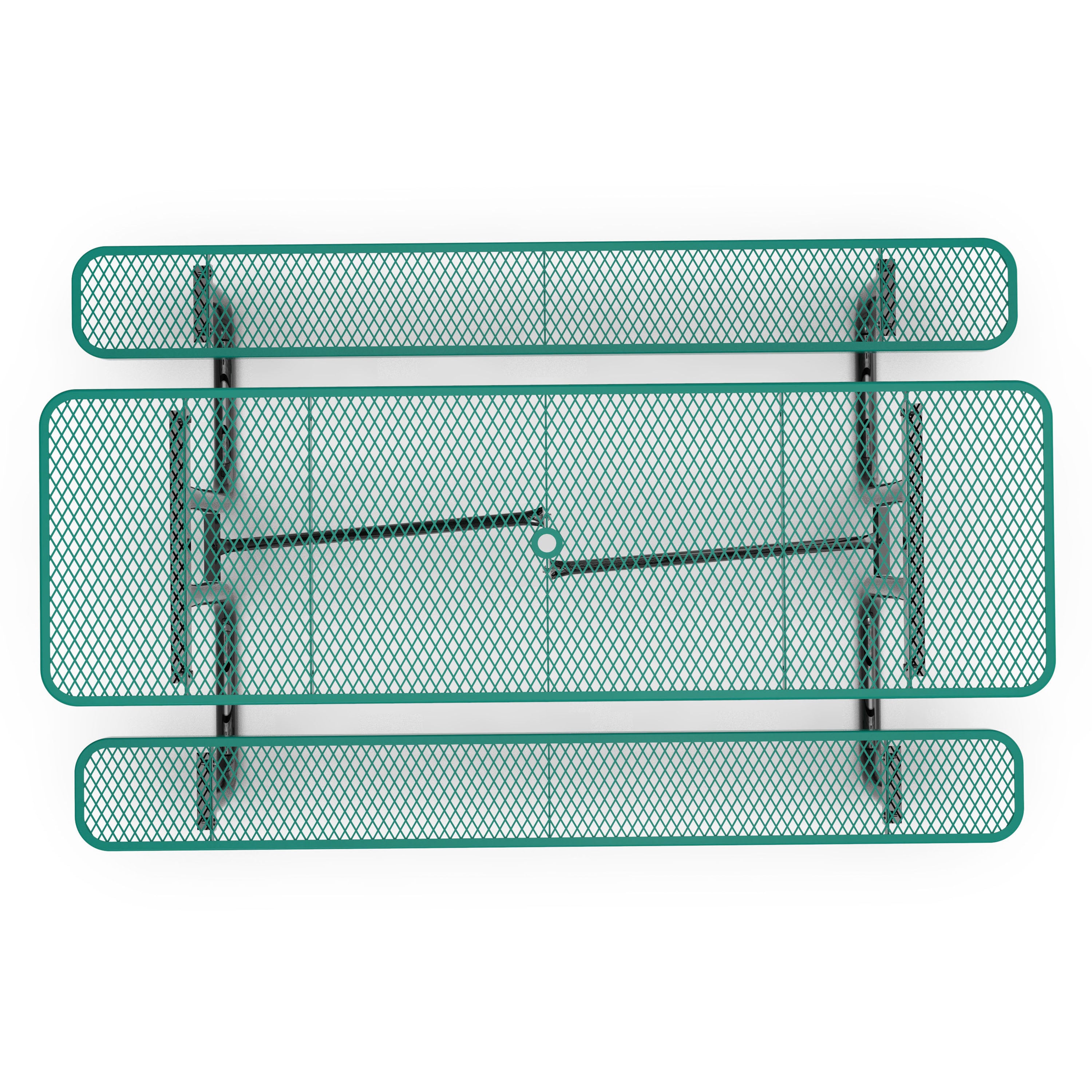 Mantilla 8' Rectangular Outdoor Picnic Table with Commercial Heavy Gauge Green Expanded Metal Mesh Top and Seats and Black Steel Frame with Anchors