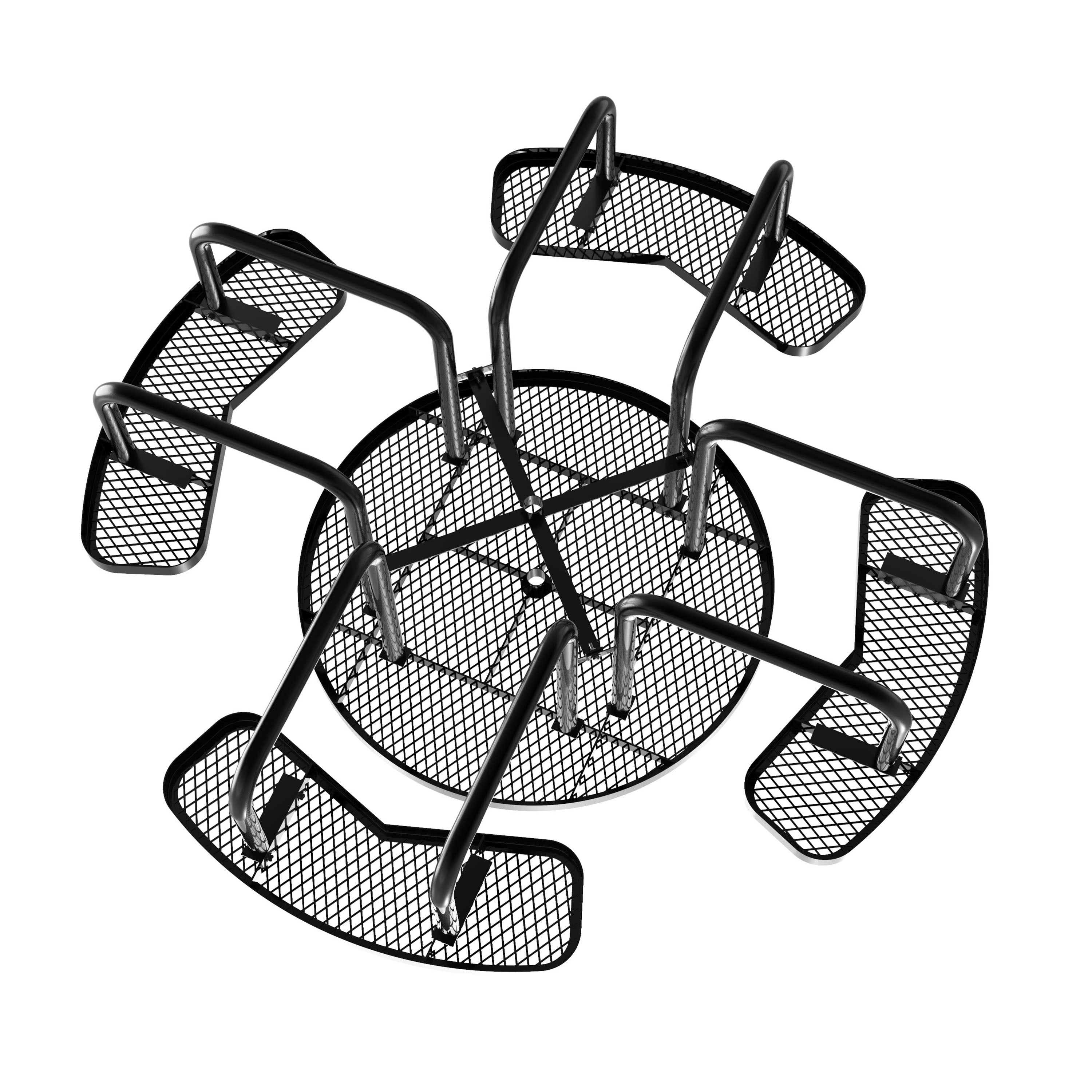 Creekside 46" Round Outdoor Picnic Table with Commercial Heavy Gauge Expanded Metal Mesh Seats and Top with Umbrella Hole, Steel Frame