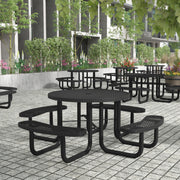Creekside 46" Round Outdoor Picnic Table with Commercial Heavy Gauge Expanded Metal Mesh Seats and Top with Umbrella Hole, Steel Frame
