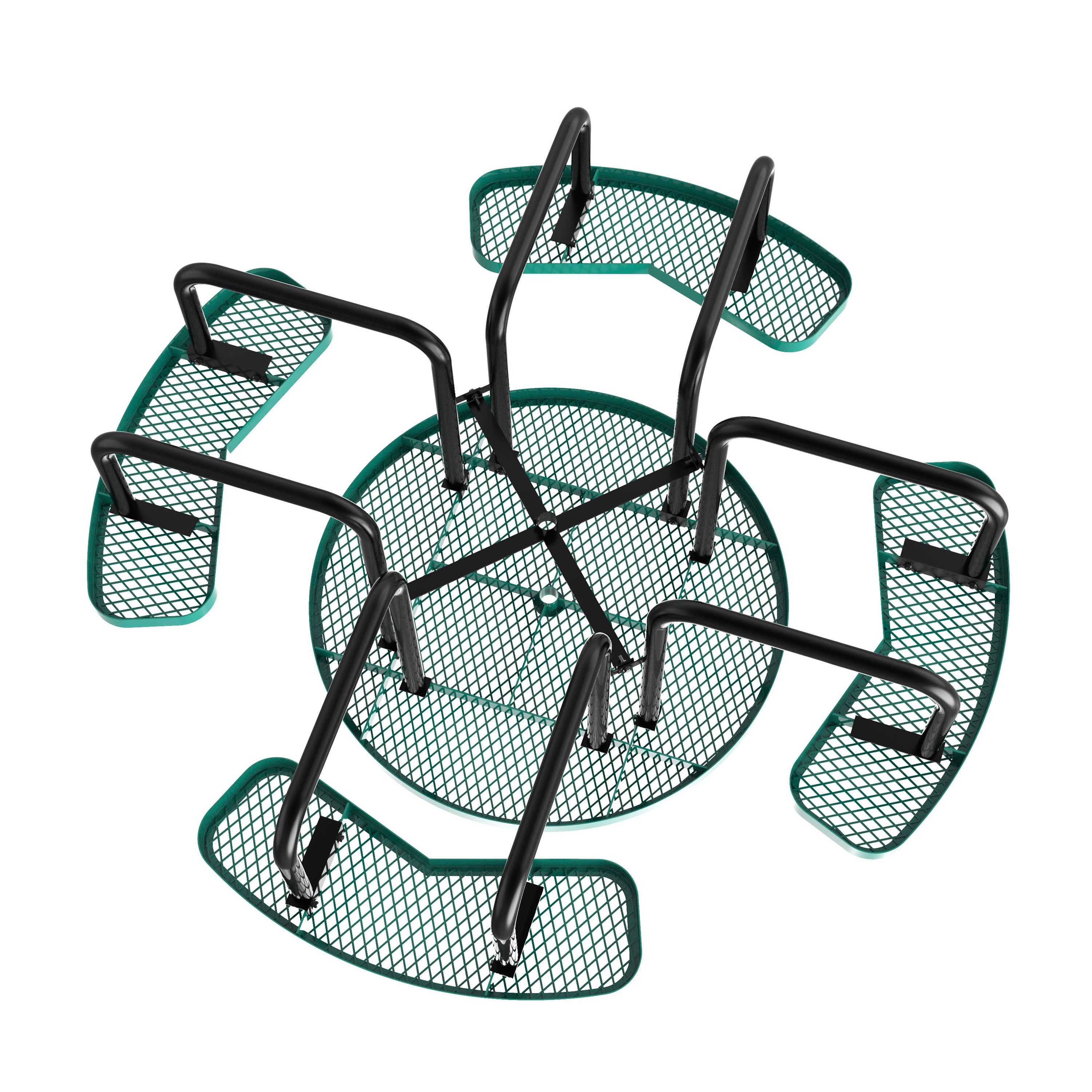 Creekside 46" Round Outdoor Picnic Table with Commercial Grade Heavy Gauge Green Expanded Metal Mesh Top and Seats and Black Steel Frame