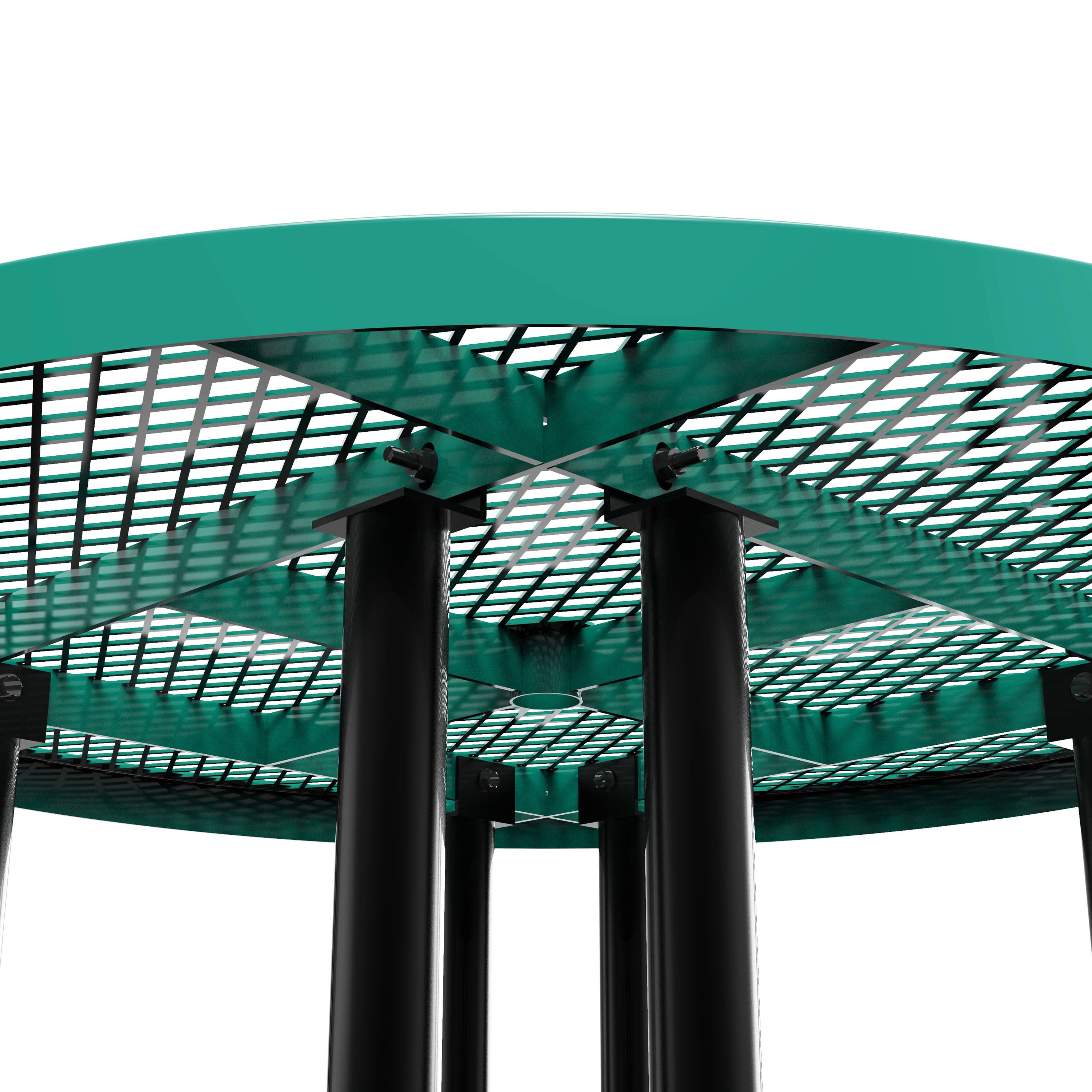 Creekside 46" Round Outdoor Picnic Table with Commercial Grade Heavy Gauge Green Expanded Metal Mesh Top and Seats and Black Steel Frame