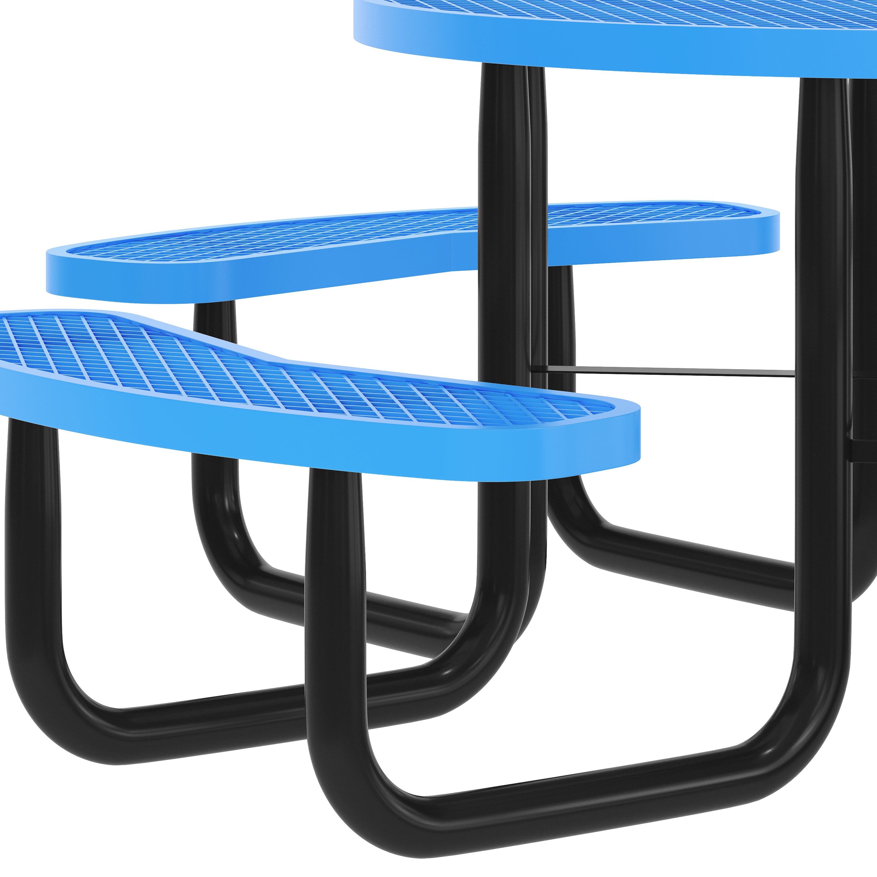 Creekside 46" Round Wheelchair Accessible Commercial Outdoor Picnic Table with Heavy Gauge Expanded Metal Mesh Seats and Top with Umbrella Hole, Blue